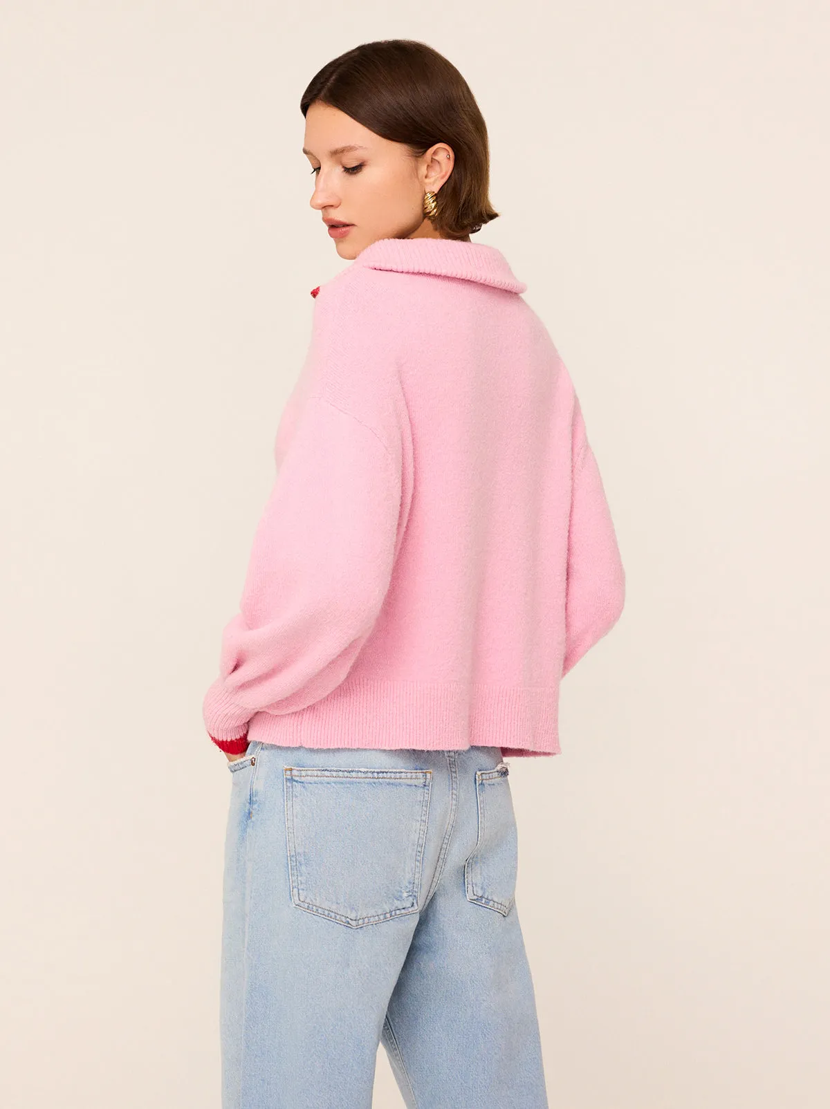 Lorna Pink Alpaca Blend Zip Collar Sweater