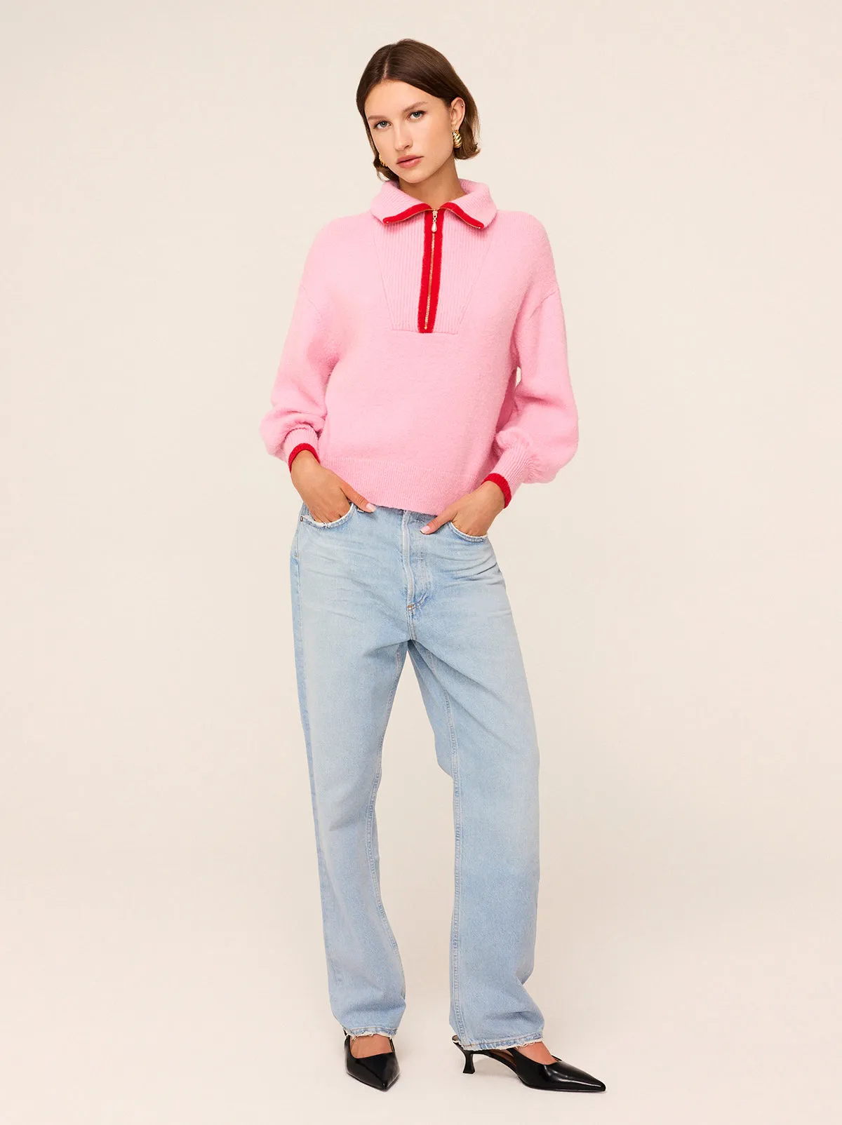 Lorna Pink Alpaca Blend Zip Collar Sweater