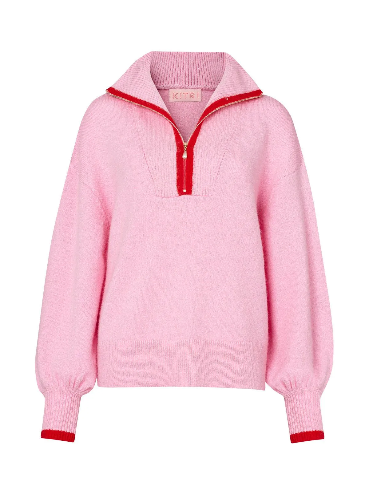 Lorna Pink Alpaca Blend Zip Collar Sweater