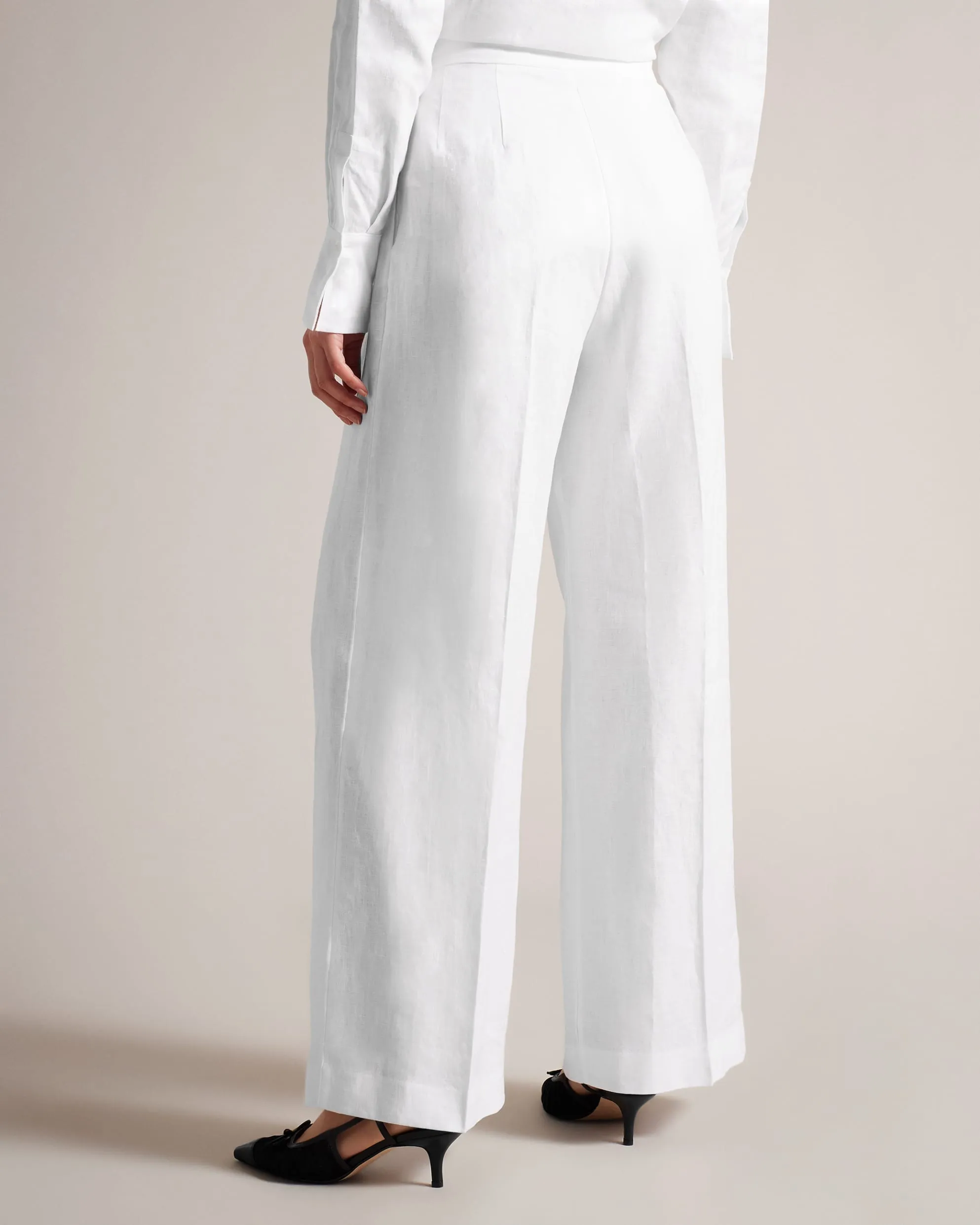 Lucihh Tailored Linen Wide Leg Trousers White