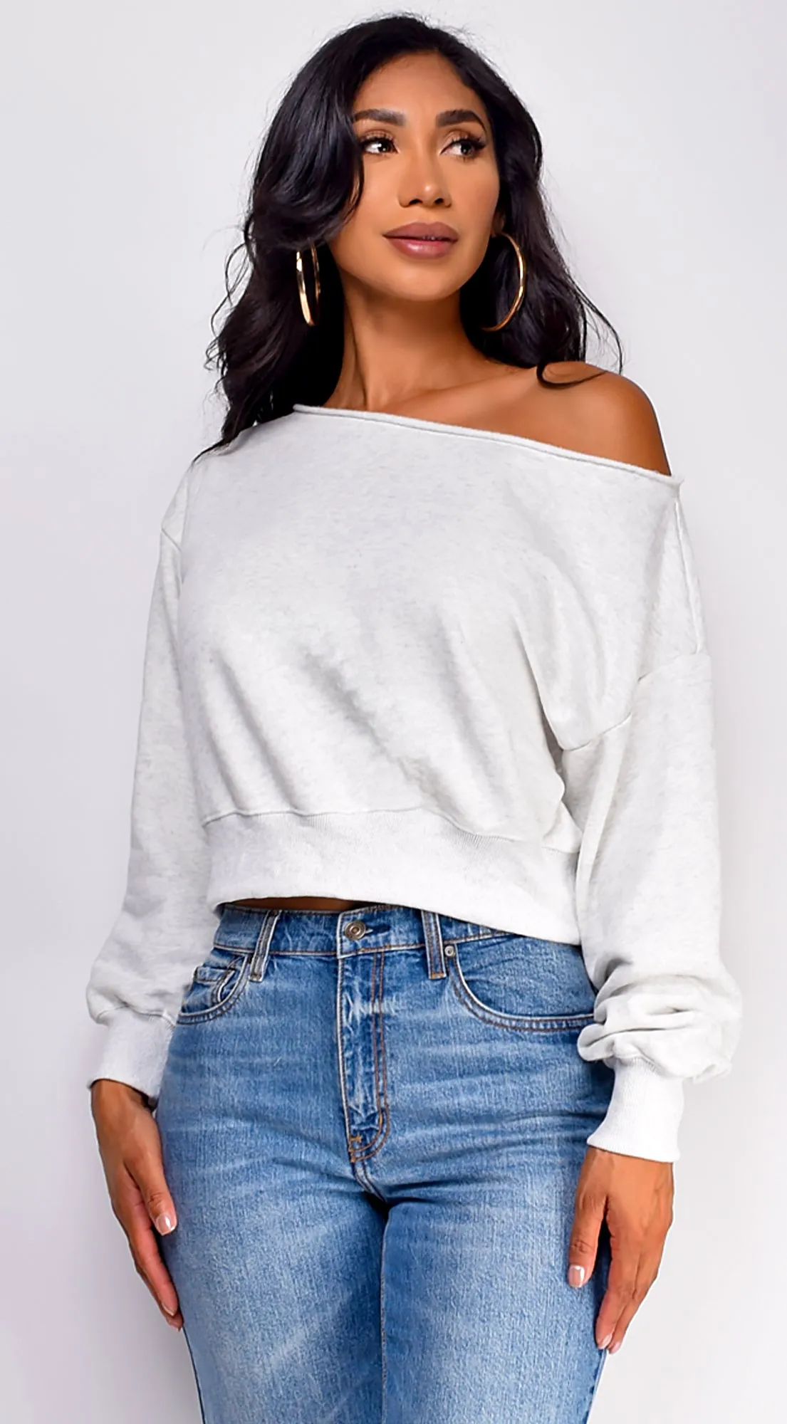 Lydi Off Shoulder Sweater Top -  Gray