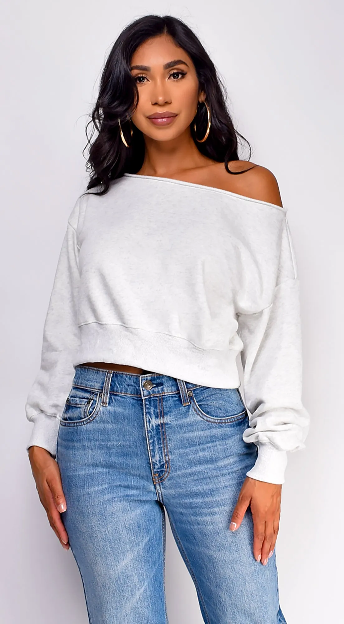 Lydi Off Shoulder Sweater Top -  Gray