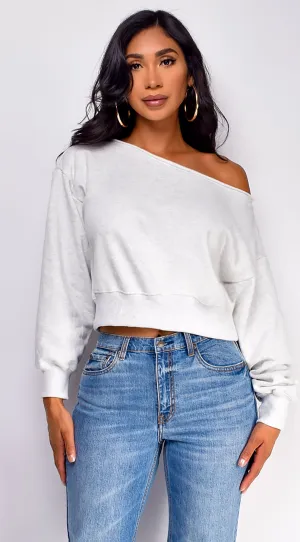 Lydi Off Shoulder Sweater Top -  Gray