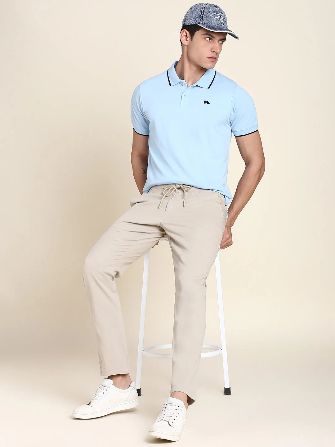 Men's Beige Solid Chino