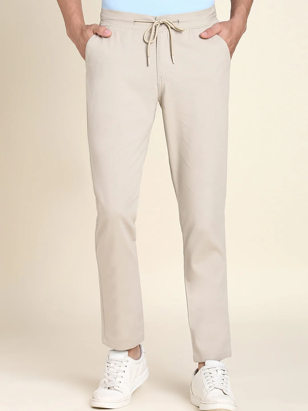 Men's Beige Solid Chino