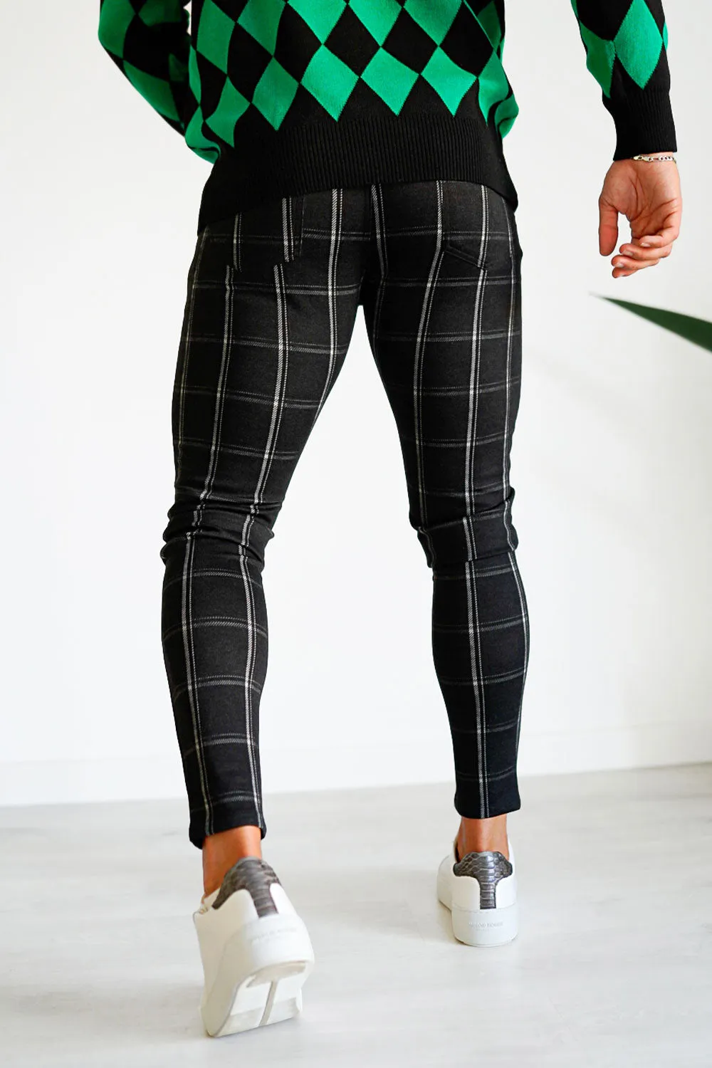 Mens Black Plaid Skinny Pant