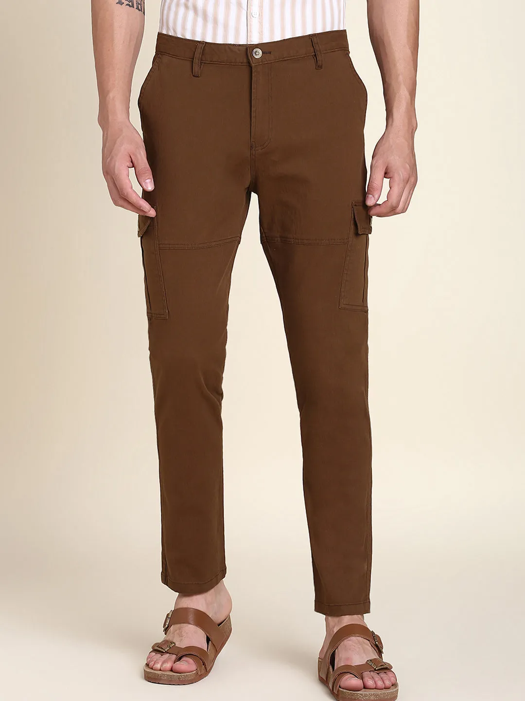 Men's Brown Solid Cargo