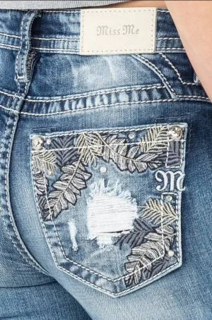 Miss Me Gold Stitch Leaves Bootcut Jeans