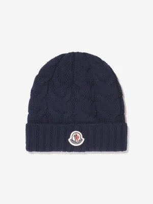 Moncler Enfant Boys Cable Knit Wool Beanie in Navy