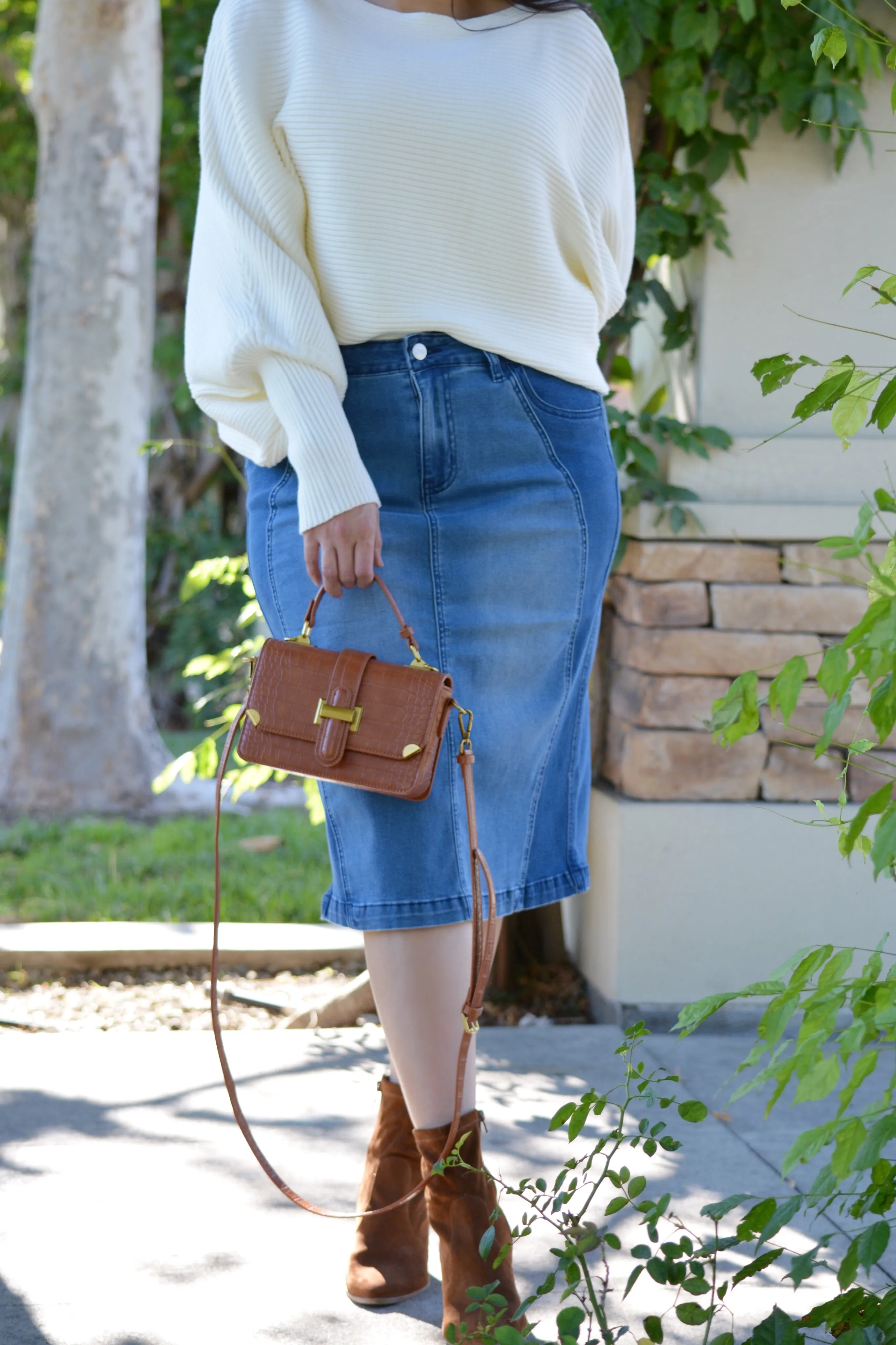 Naxos Two Toned Denim Buttoned Skirt (Skirt Society Exclusive)