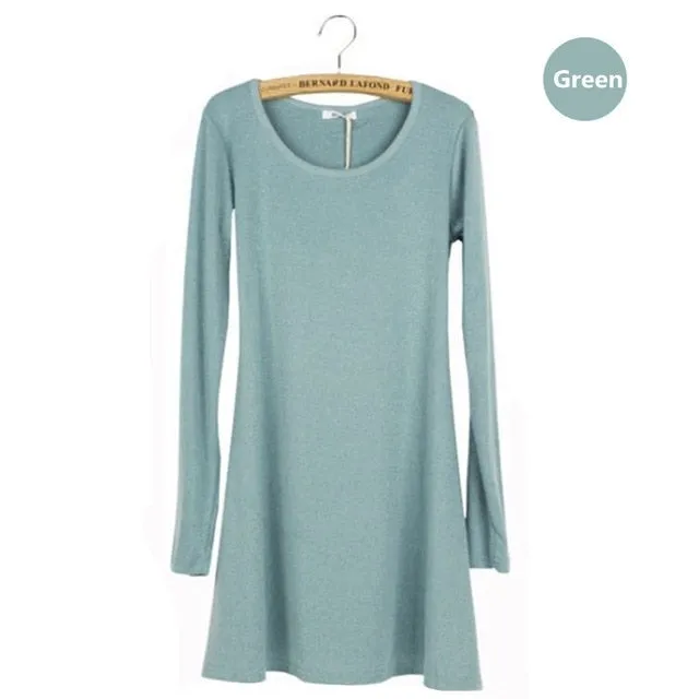 New Fashion Clothes vestidos Spring Women Dress Brushed 100% Cotton Autumn Winter Dress Female Long Sleeve O-Neck Woolen Dresses