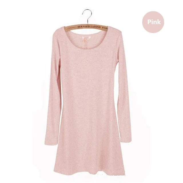 New Fashion Clothes vestidos Spring Women Dress Brushed 100% Cotton Autumn Winter Dress Female Long Sleeve O-Neck Woolen Dresses