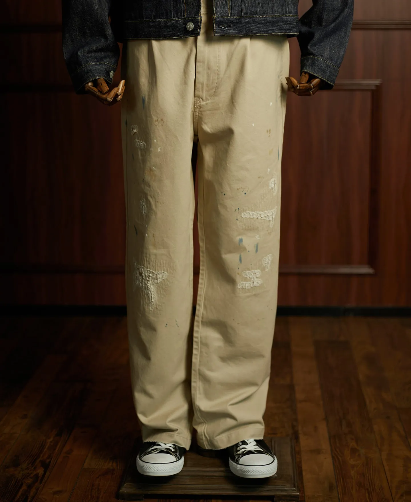 Paint-Splatter Distressed Chino Pants