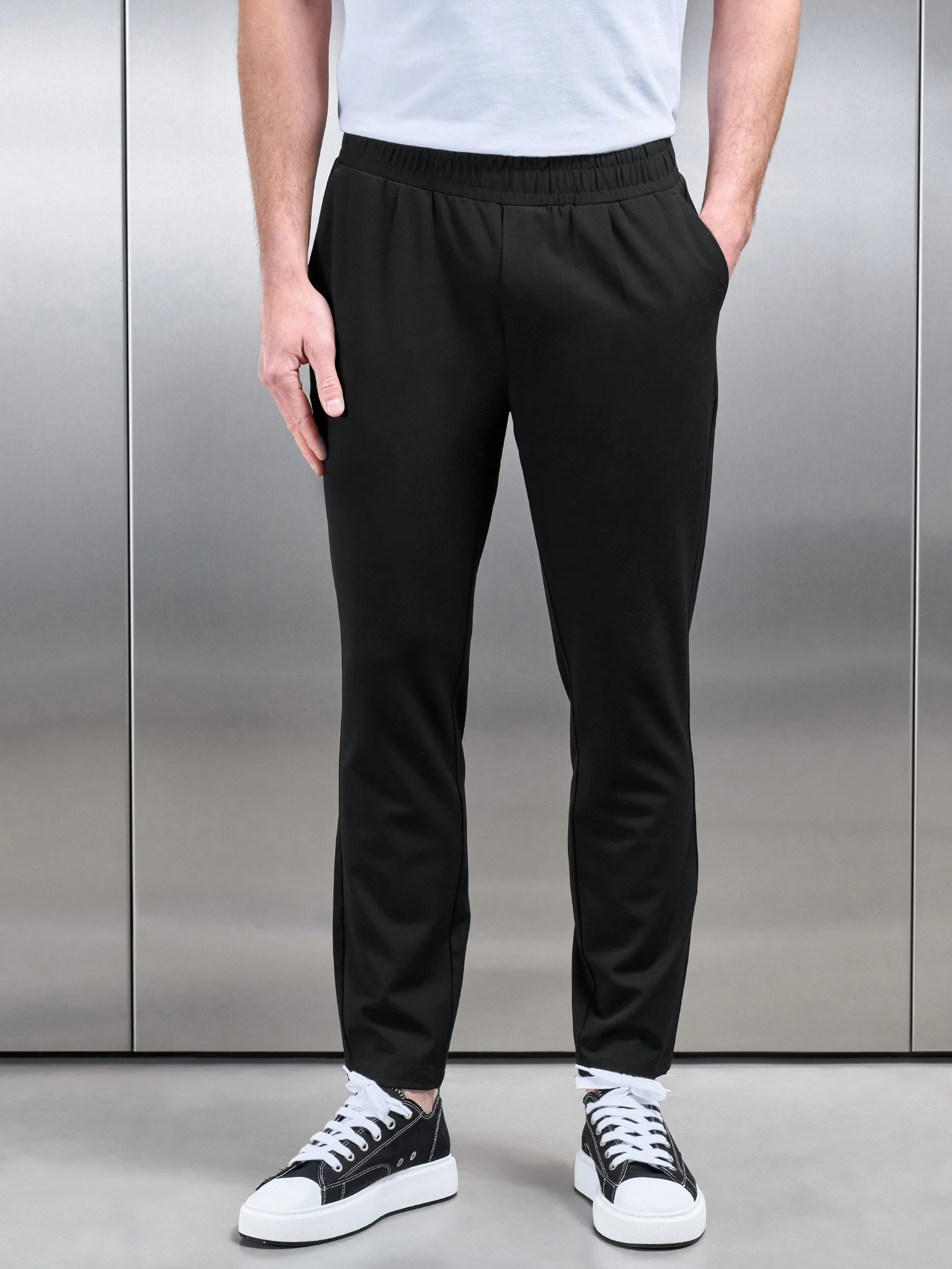 Pleated Drawstring Tailored Trouser in Black