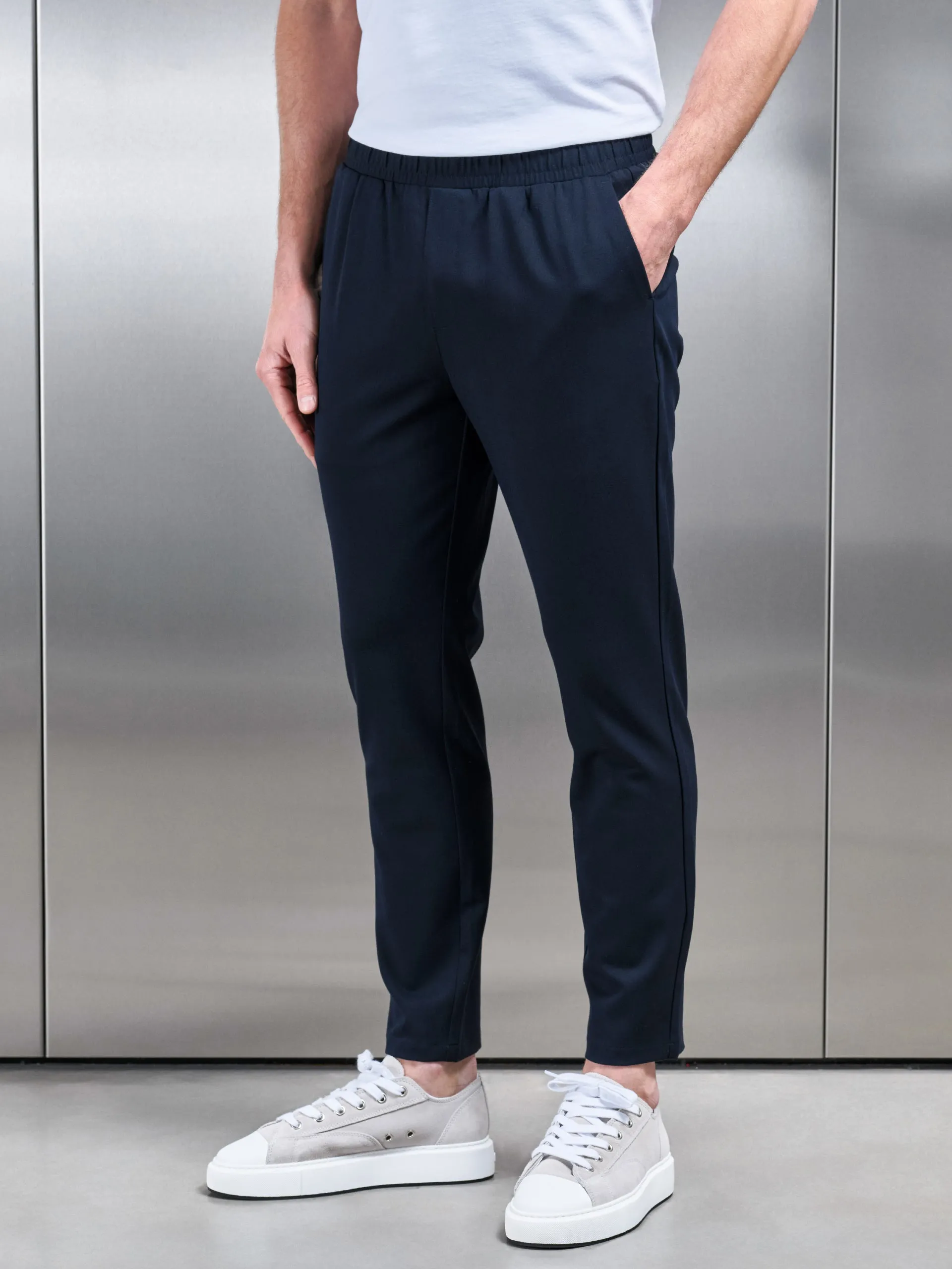 Pleated Drawstring Tailored Trouser in Navy