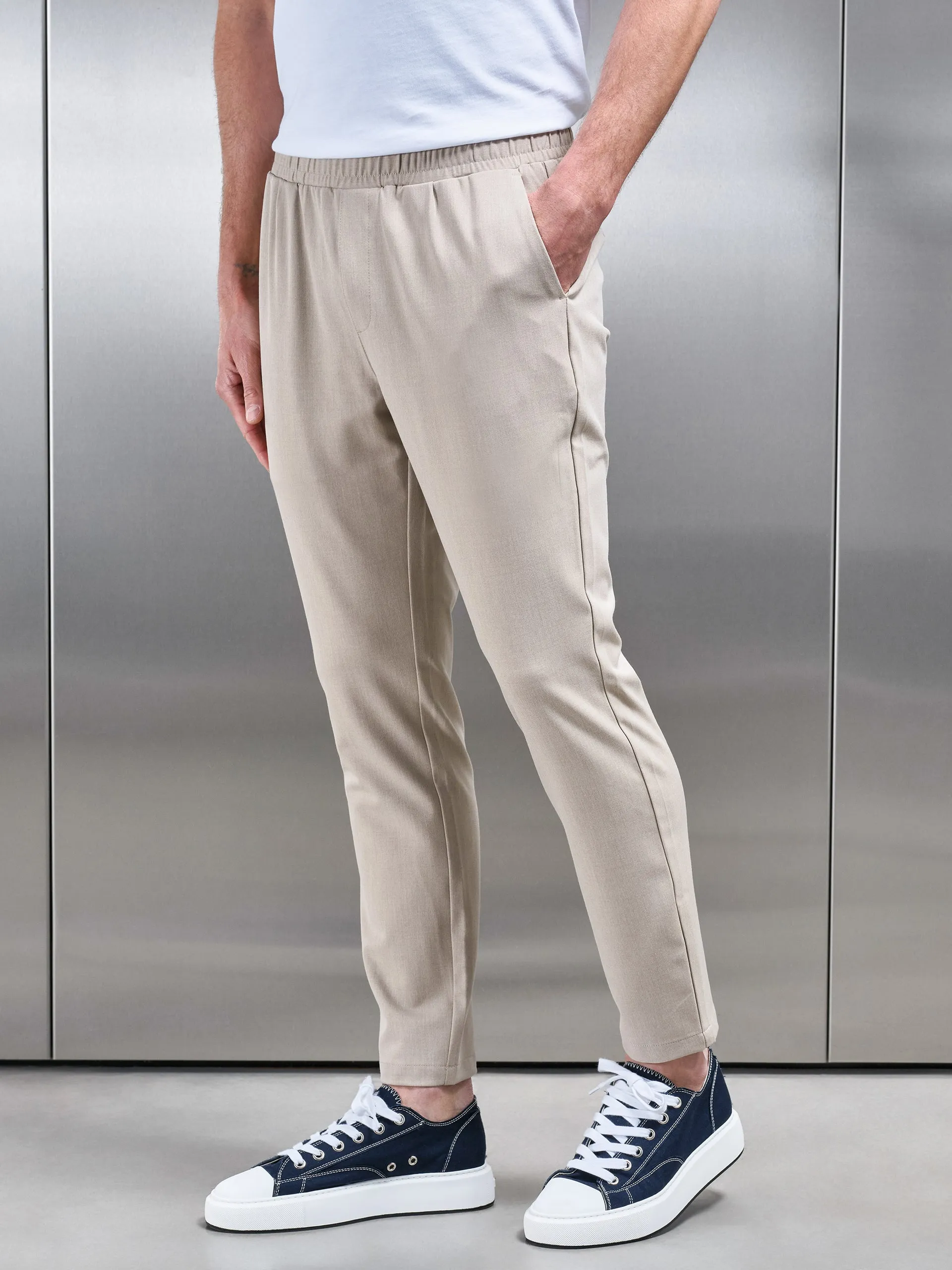 Pleated Drawstring Tailored Trouser in Stone