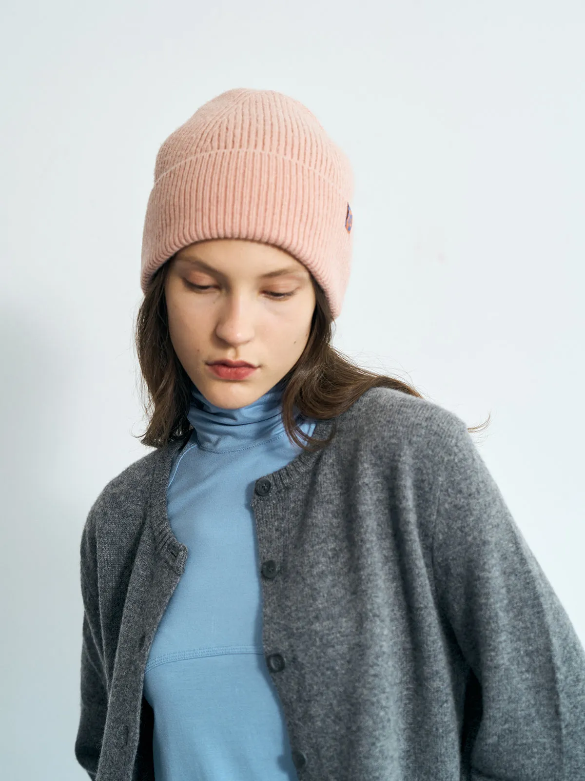 "Extra Fine Marino" Wool Knit Beanie Hat - Pale Pink