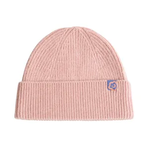 "Extra Fine Marino" Wool Knit Beanie Hat - Pale Pink