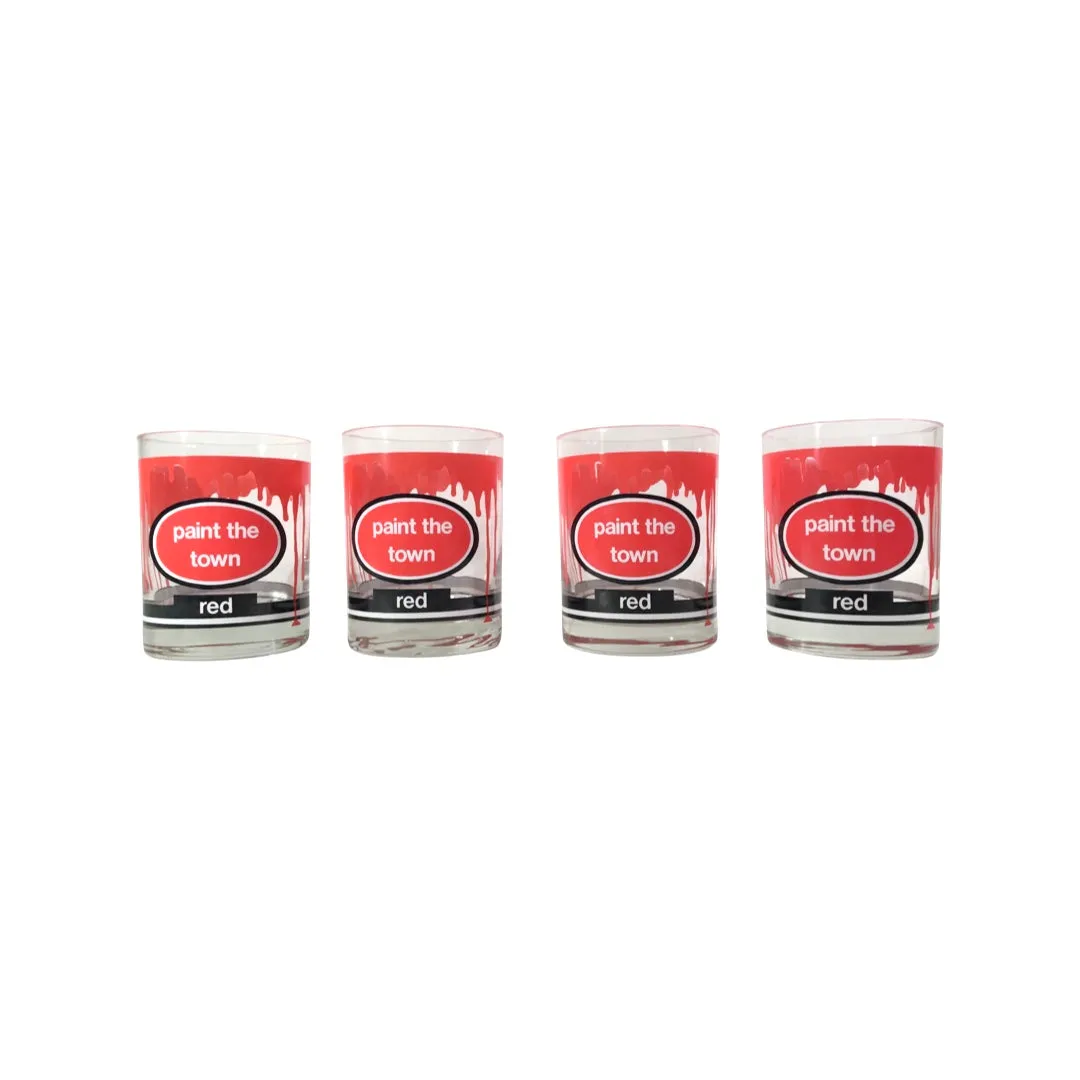 Retro Paint the Town Red Double Old Fashion Cocktail Glasses (Set of 4)