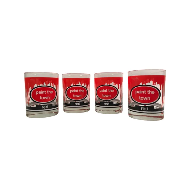 Retro Paint the Town Red Double Old Fashion Cocktail Glasses (Set of 4)