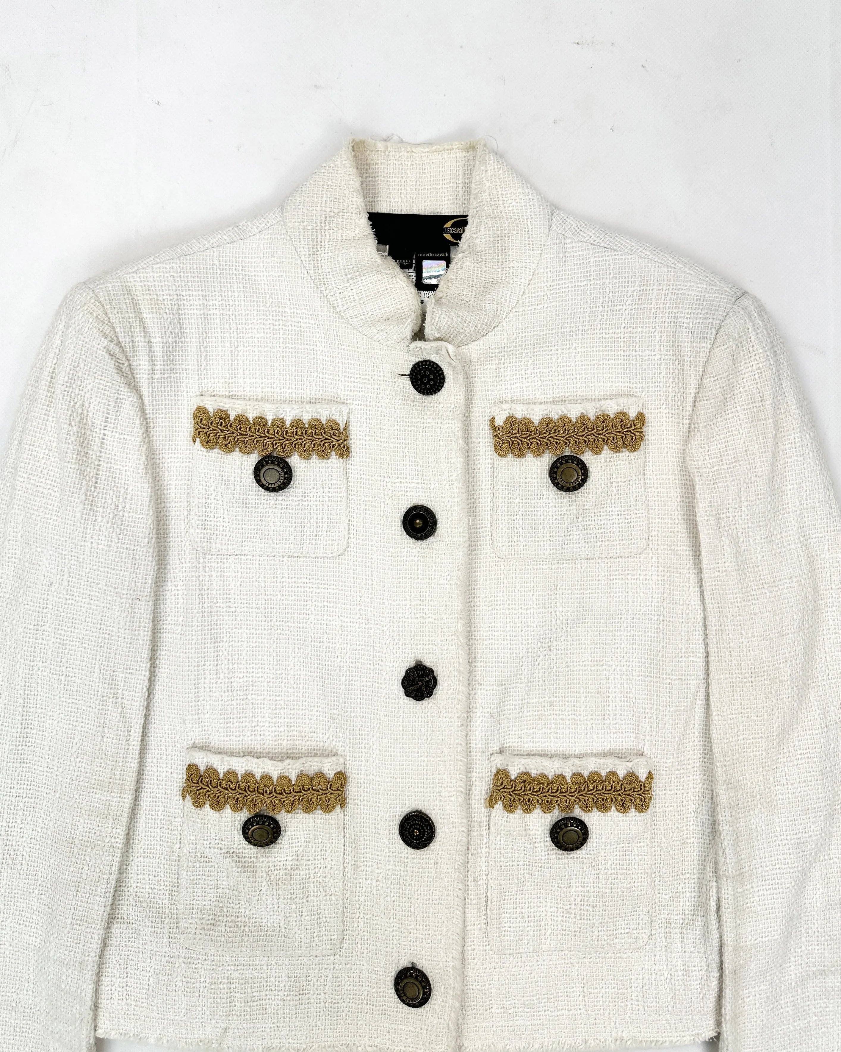 Roberto Cavalli Decorated White Cropped Jacket 2000's