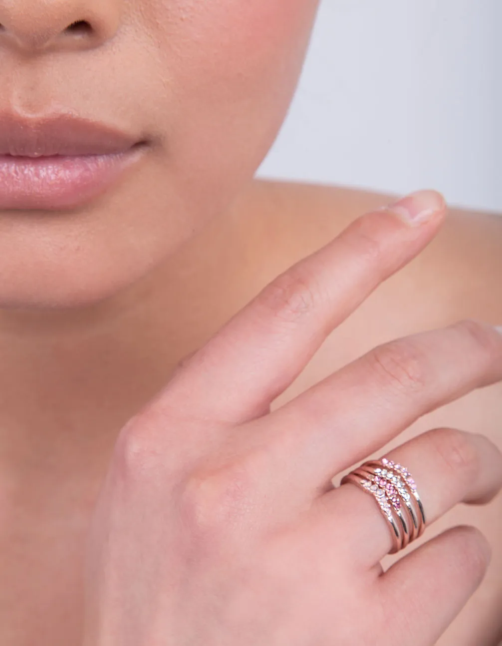 Rose Gold Ombre Diamante Ring Stack