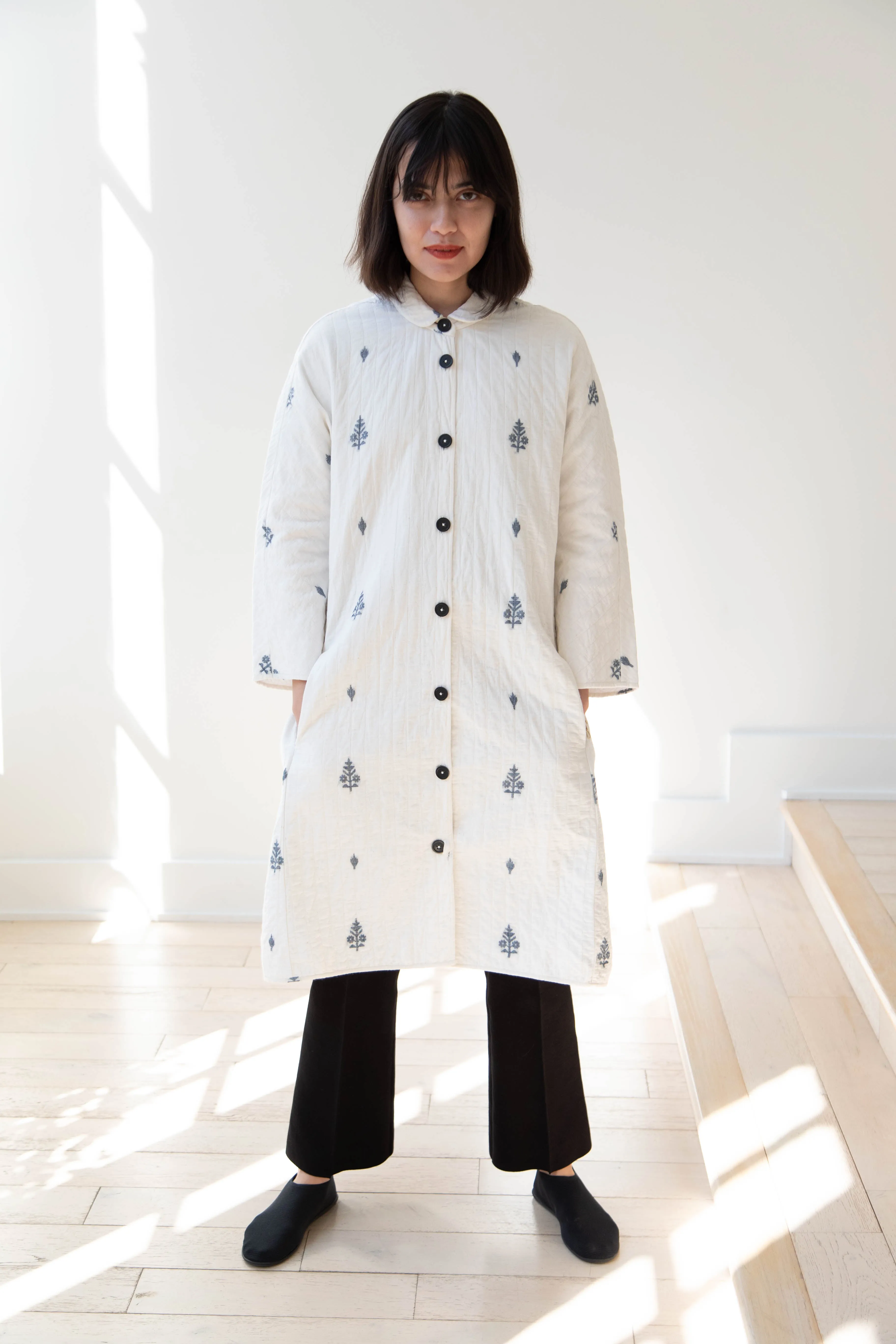 Rubia & Neel | Lauren Quilted Coat in Garden Jamdani