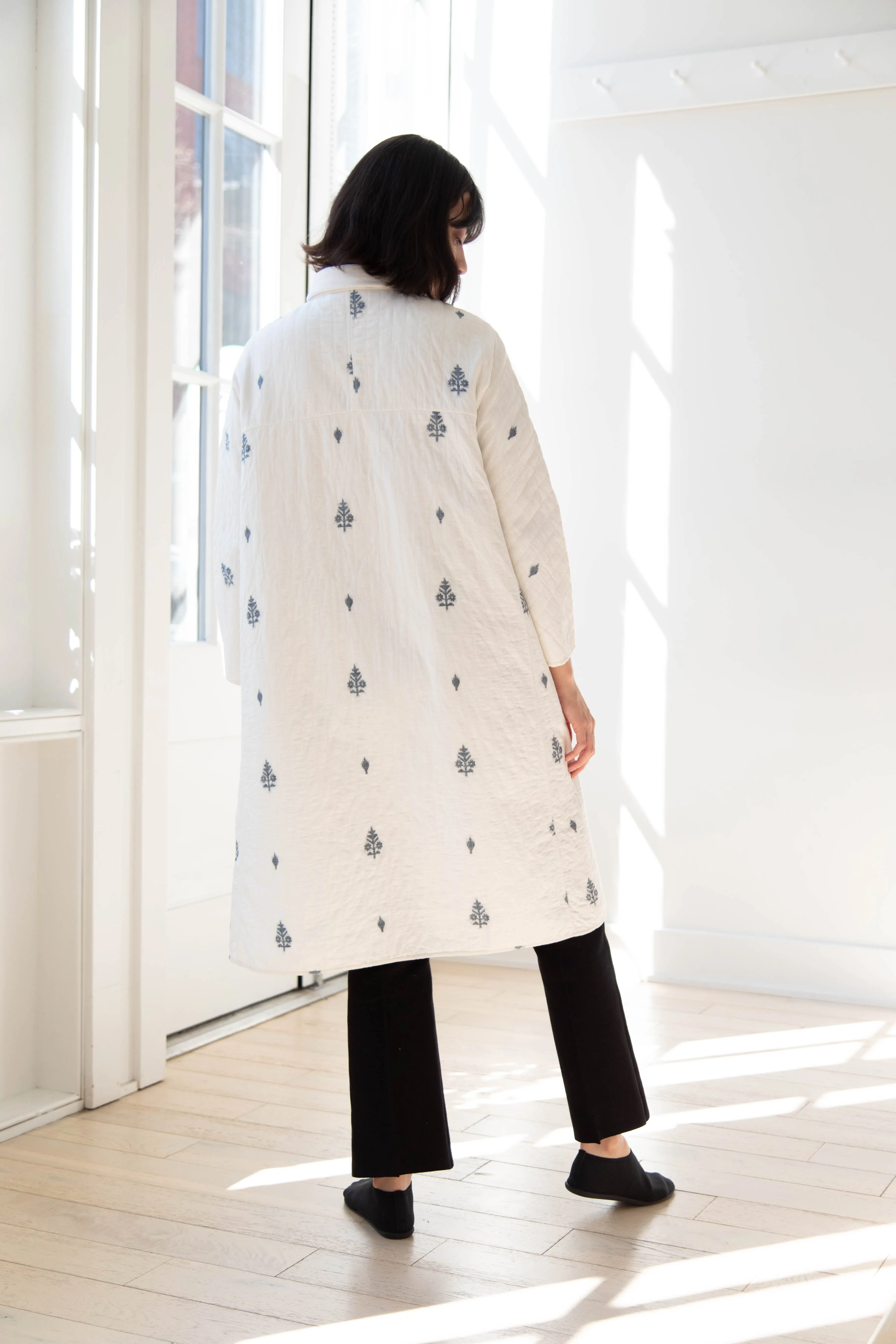 Rubia & Neel | Lauren Quilted Coat in Garden Jamdani