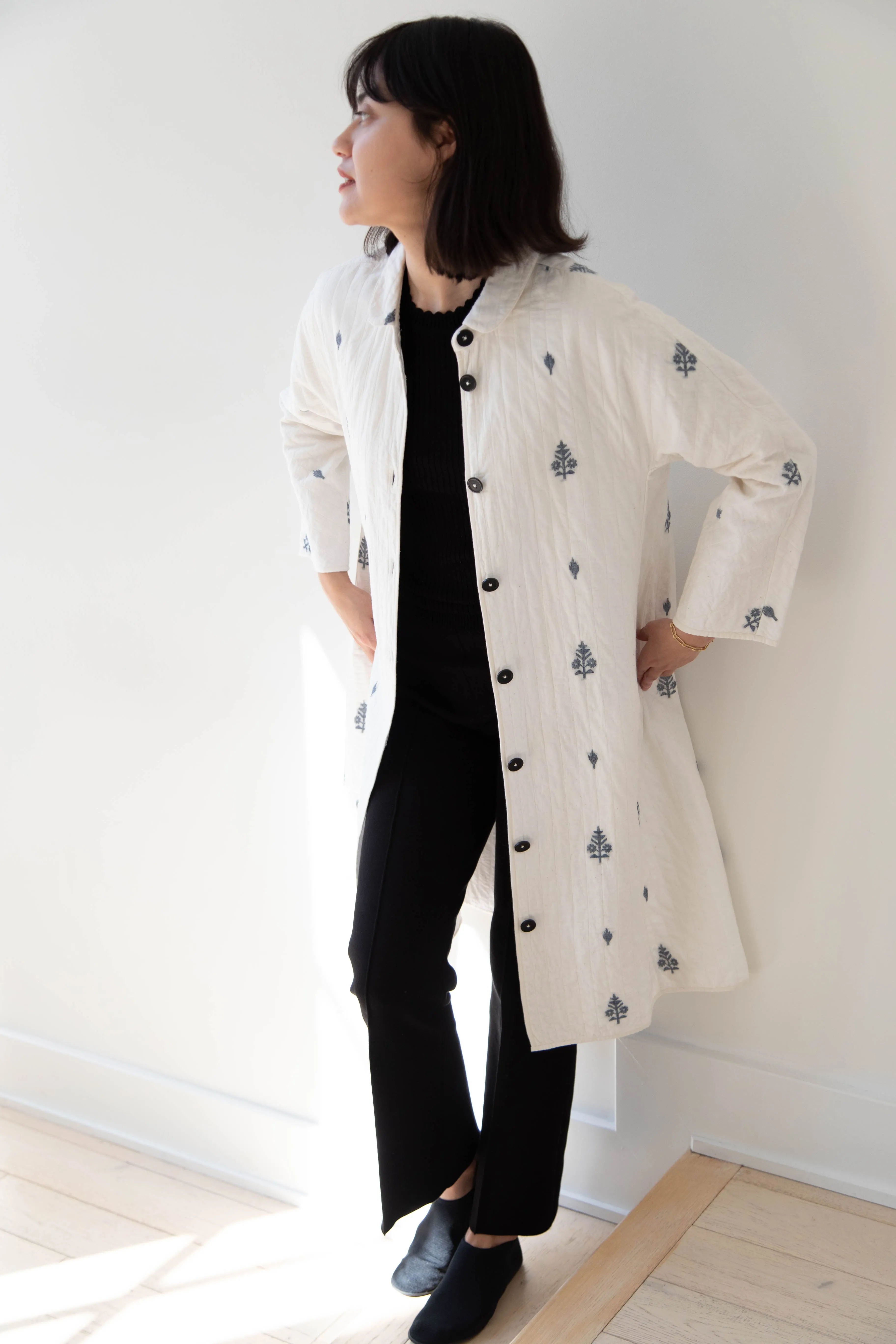 Rubia & Neel | Lauren Quilted Coat in Garden Jamdani