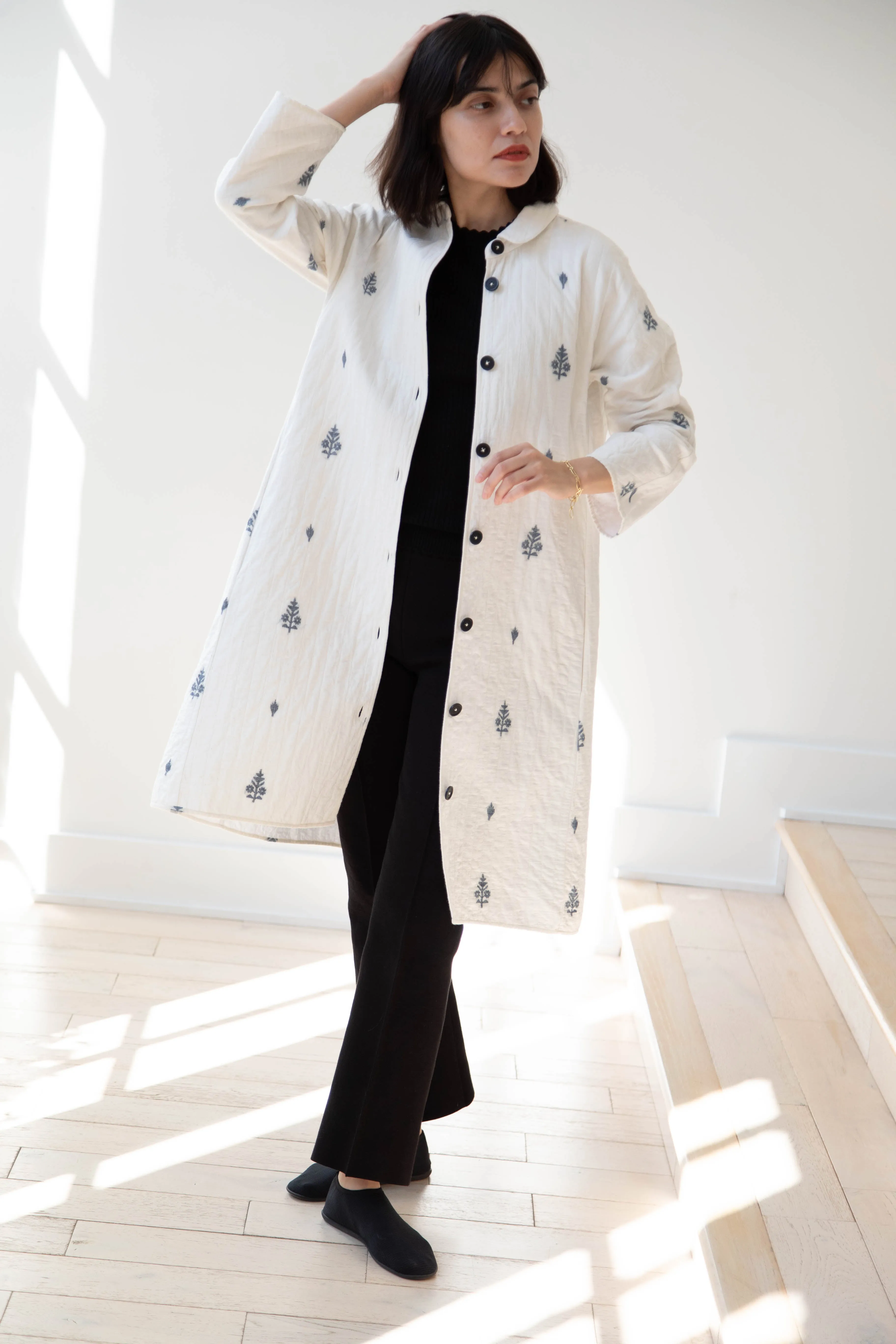 Rubia & Neel | Lauren Quilted Coat in Garden Jamdani