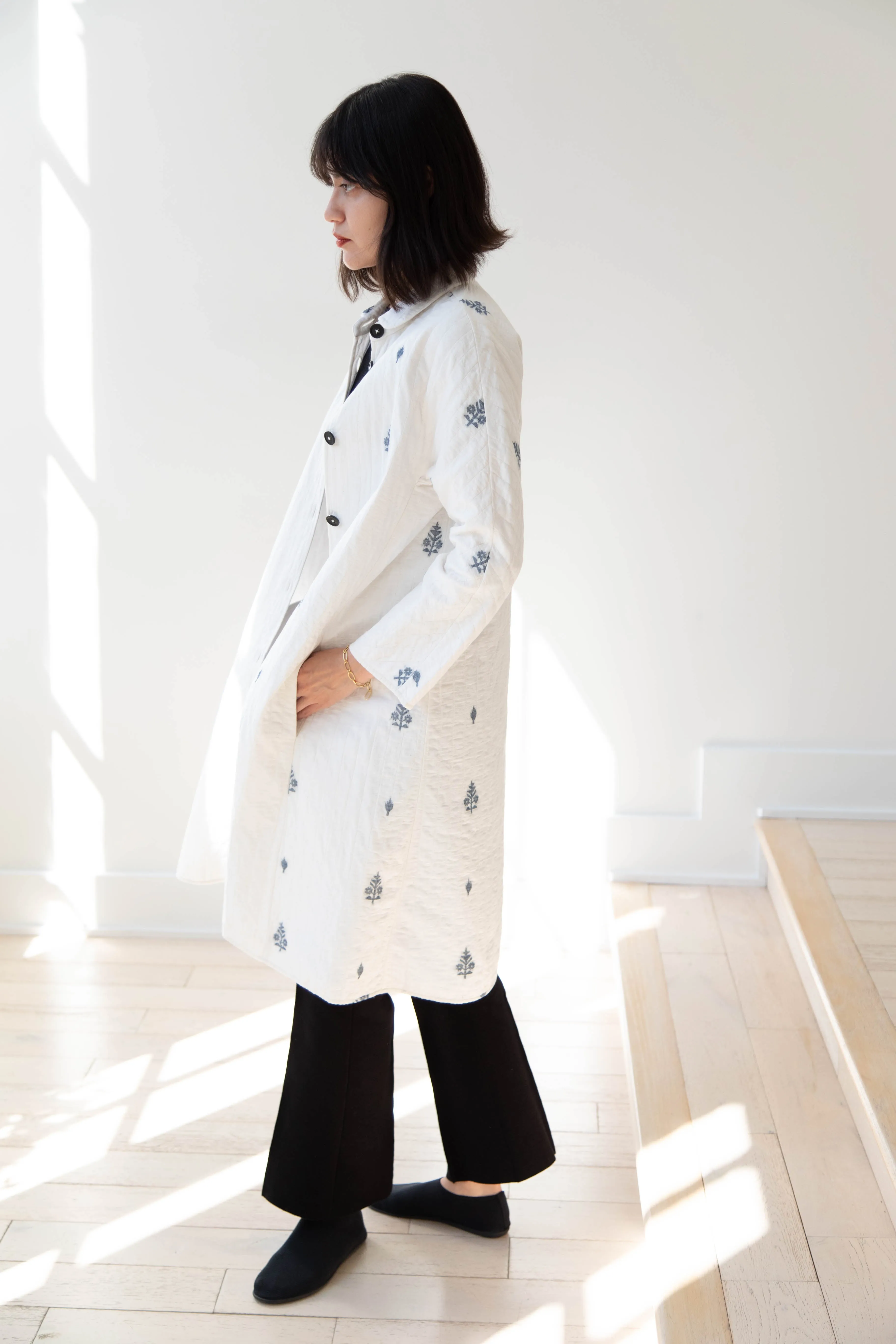 Rubia & Neel | Lauren Quilted Coat in Garden Jamdani