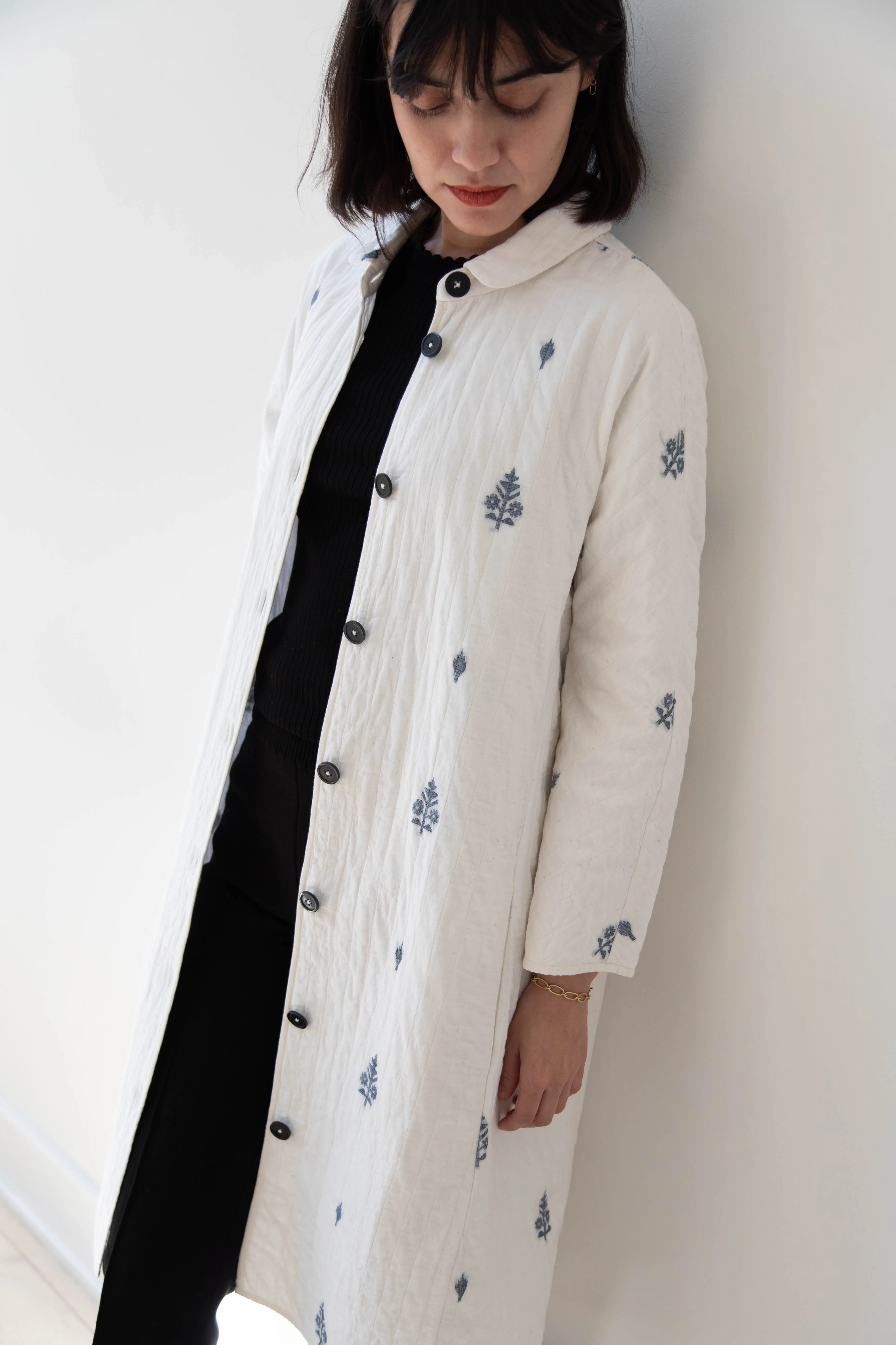 Rubia & Neel | Lauren Quilted Coat in Garden Jamdani