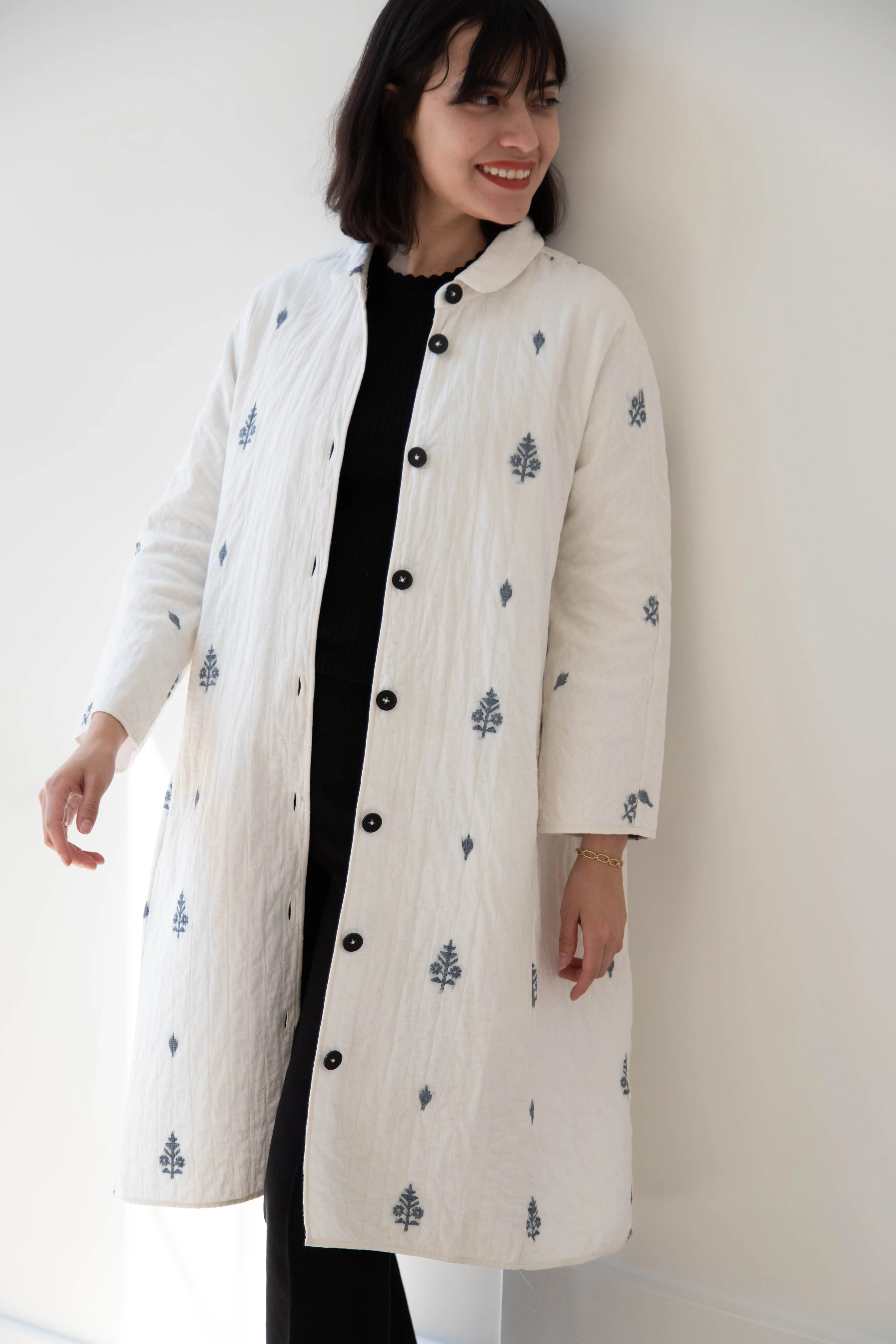 Rubia & Neel | Lauren Quilted Coat in Garden Jamdani