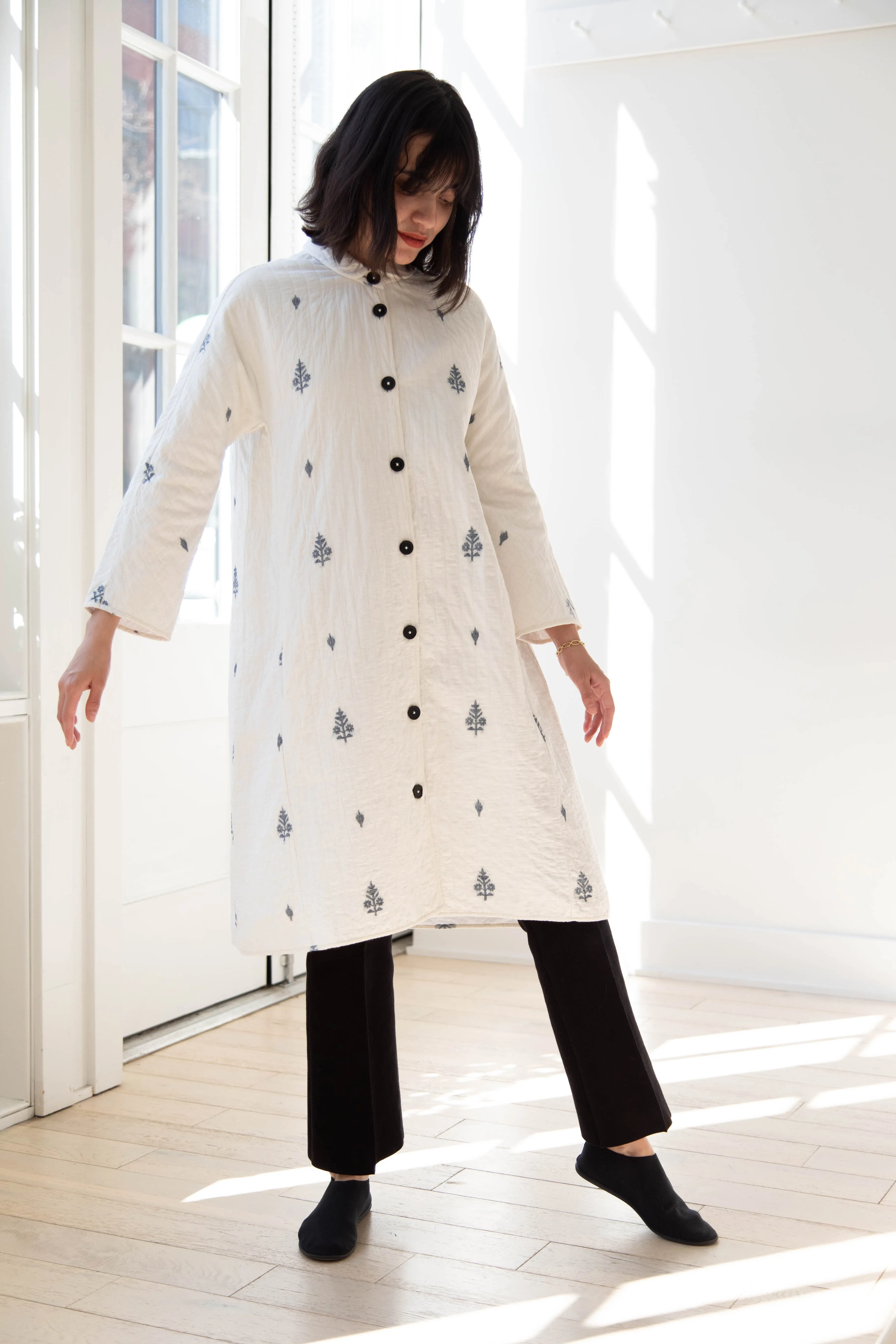 Rubia & Neel | Lauren Quilted Coat in Garden Jamdani