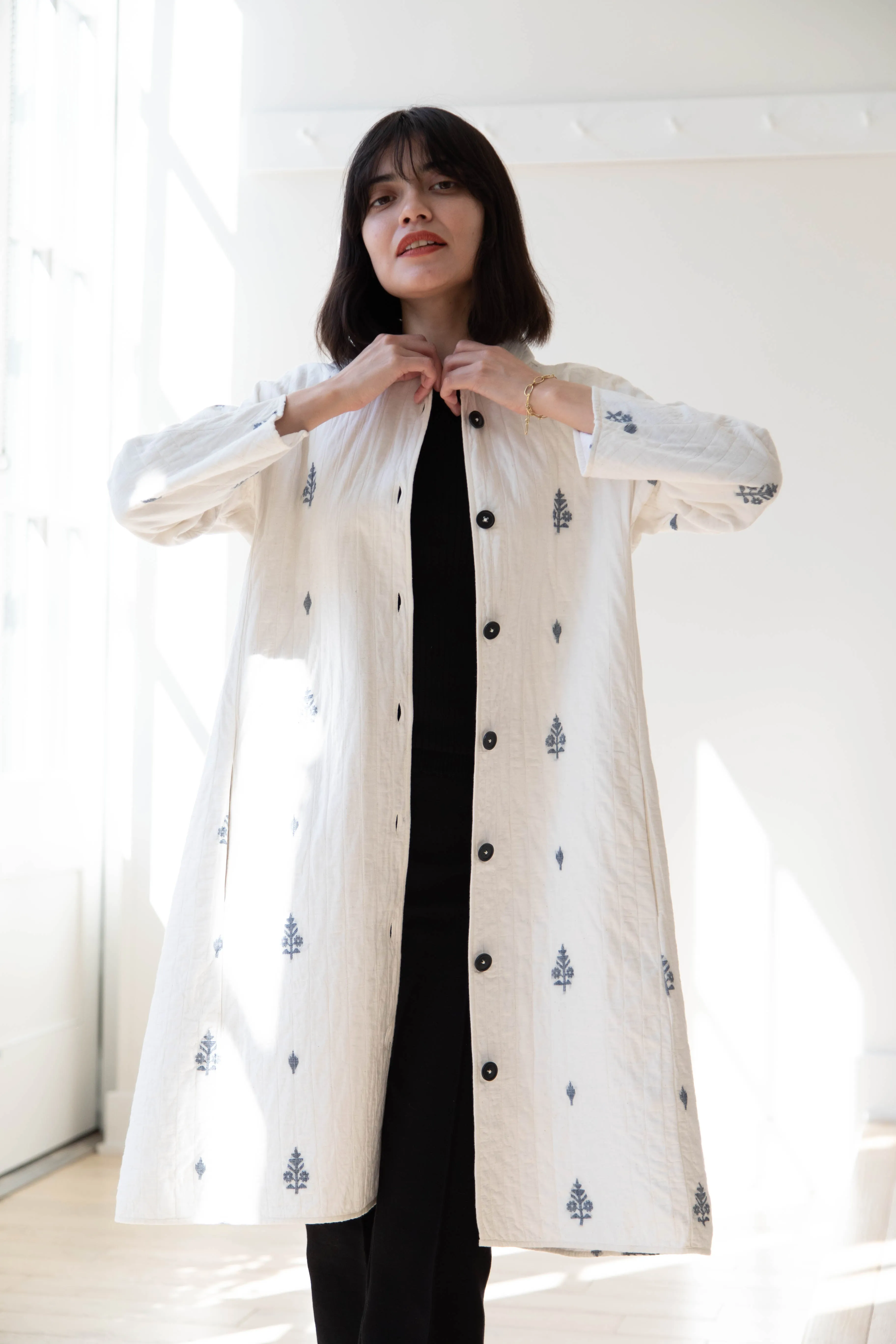 Rubia & Neel | Lauren Quilted Coat in Garden Jamdani