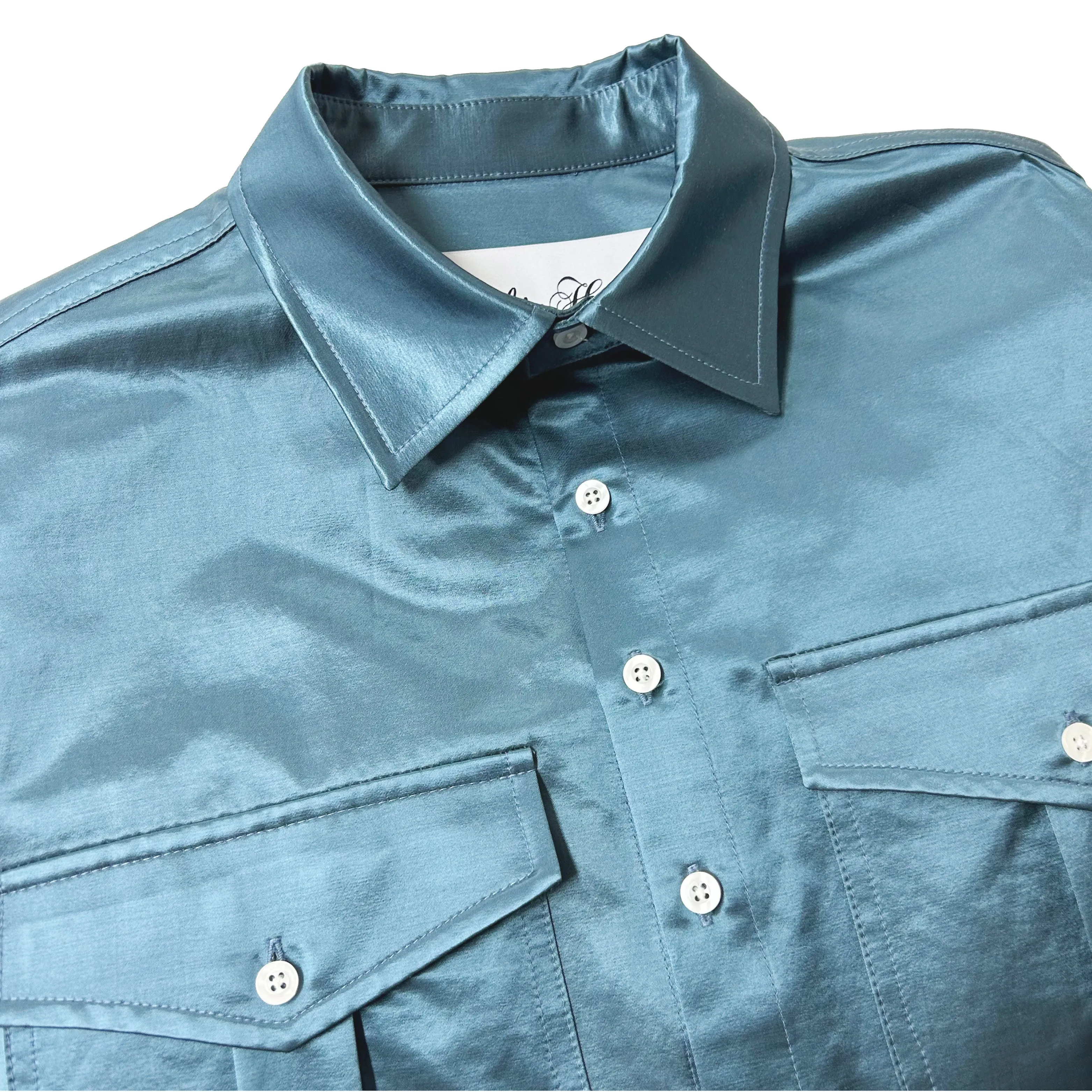 Satin Military Blouse in Teal Blue