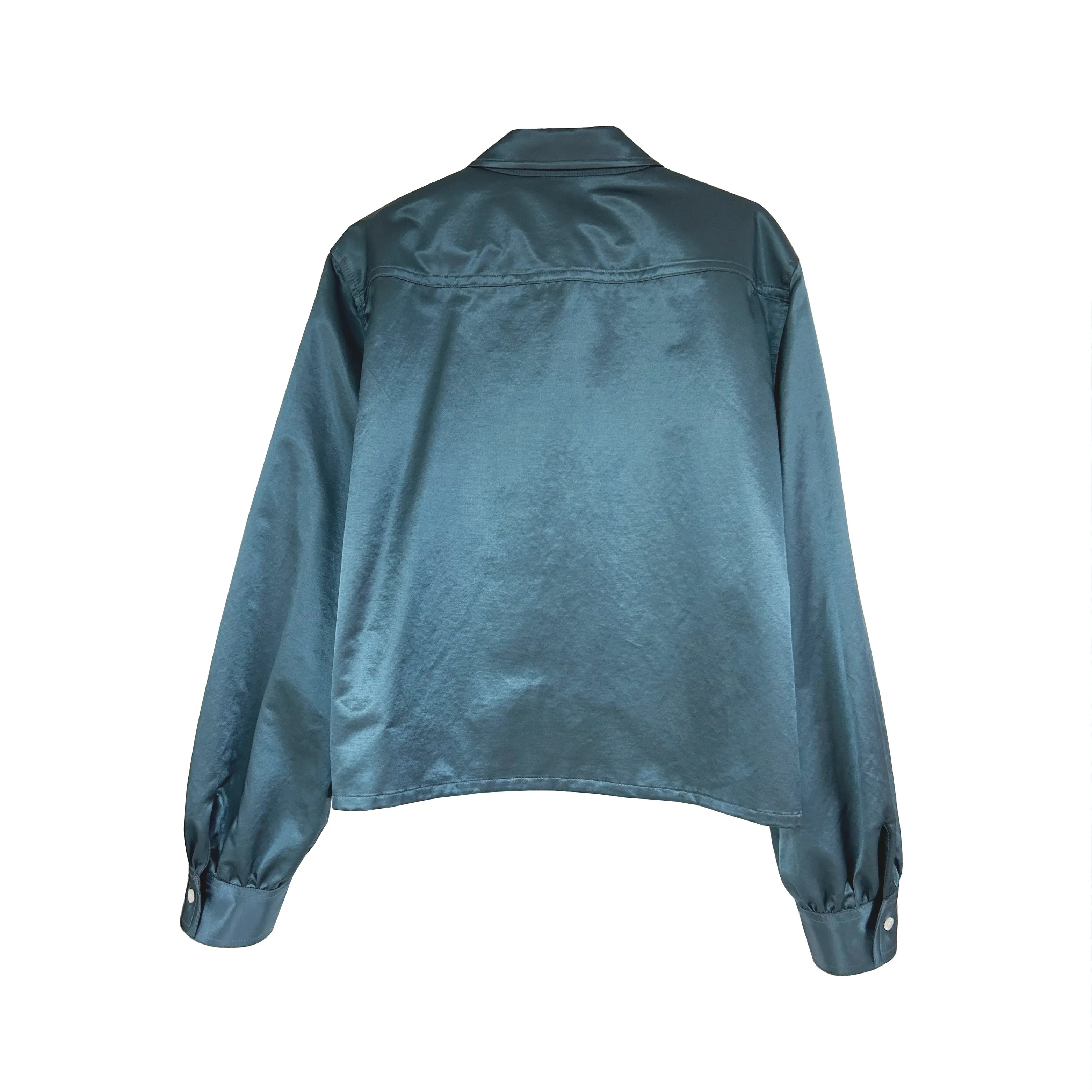 Satin Military Blouse in Teal Blue