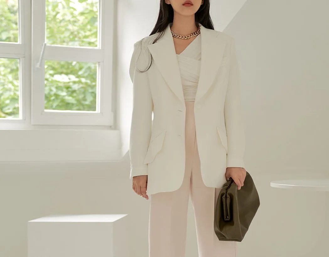 SLIT SHOULDER LONG TAILORED SUIT BLAZER