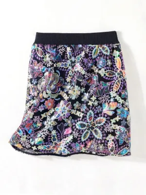 Spring Luxury Knitted Women Mini Skirt Elastic High Waist Sequined Embroidery Lace A-Line Skirts C-229