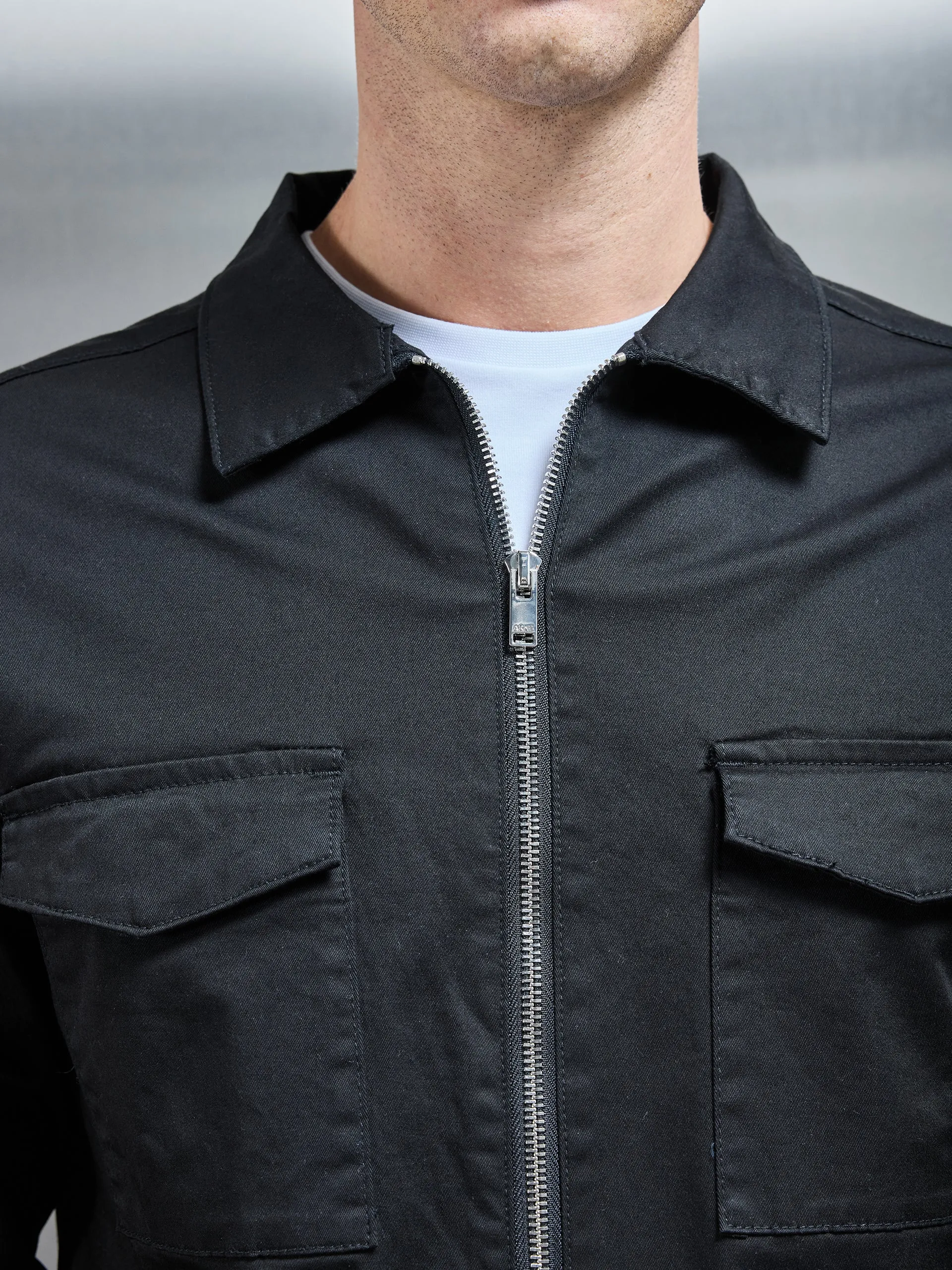 Tailored Cotton Cargo Jacket in Black