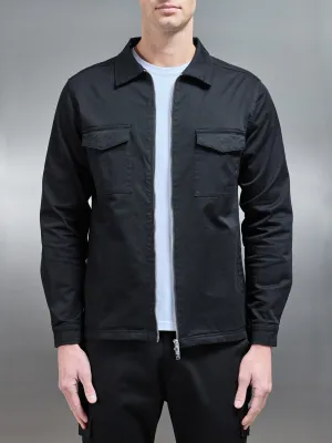 Tailored Cotton Cargo Jacket in Black