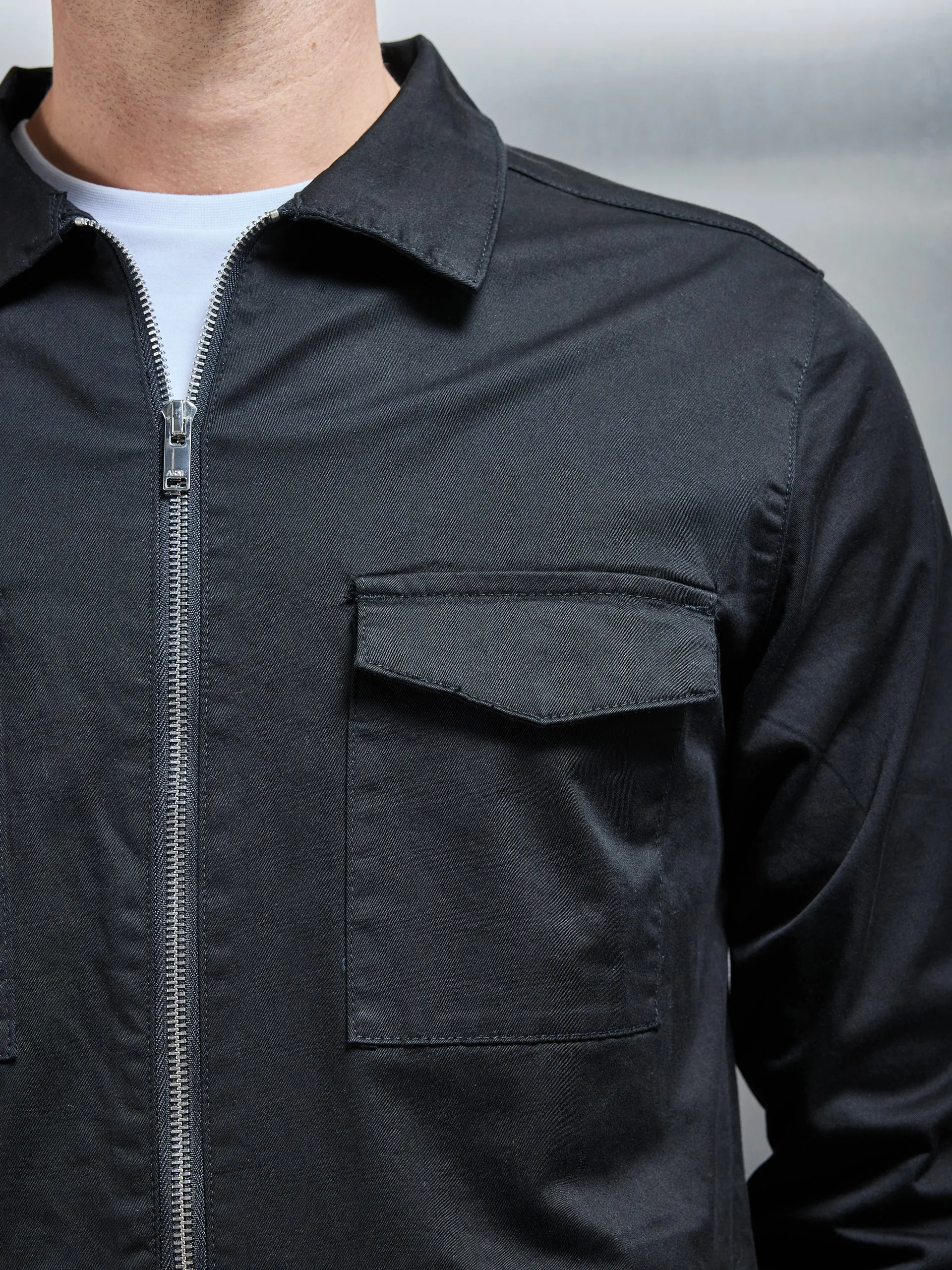 Tailored Cotton Cargo Jacket in Black