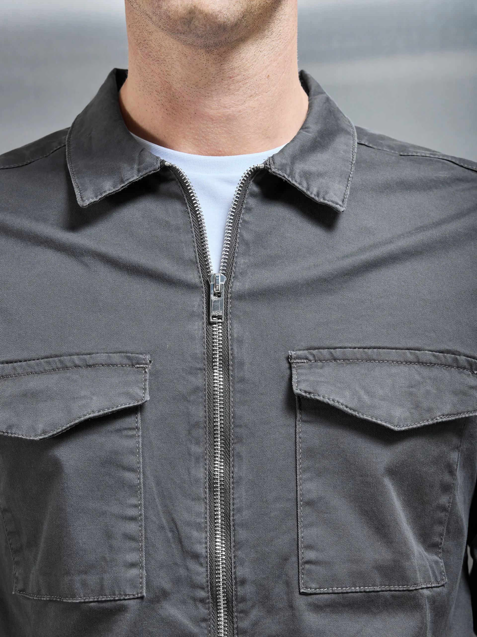 Tailored Cotton Cargo Jacket in Grey