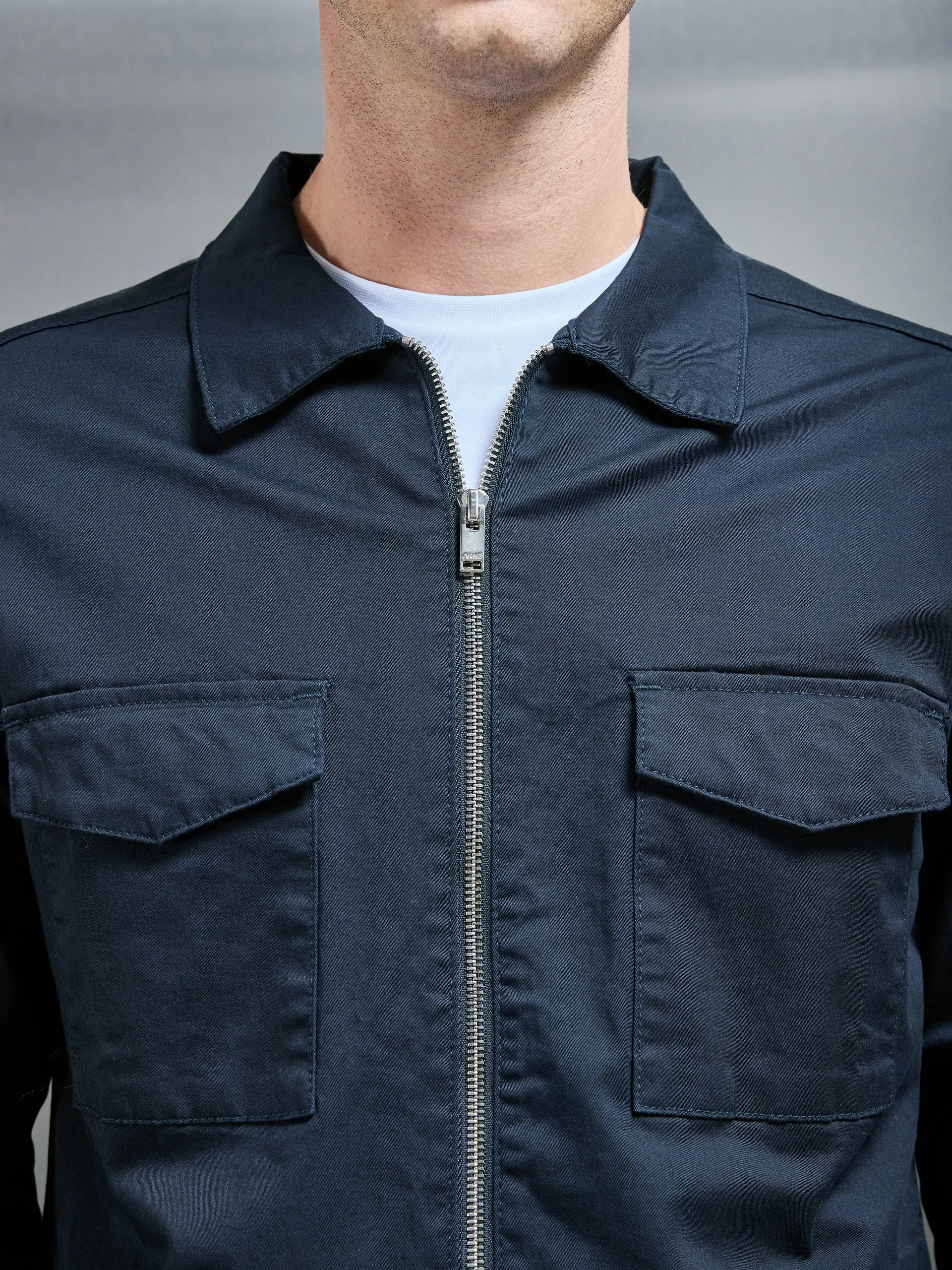 Tailored Cotton Cargo Jacket in Navy