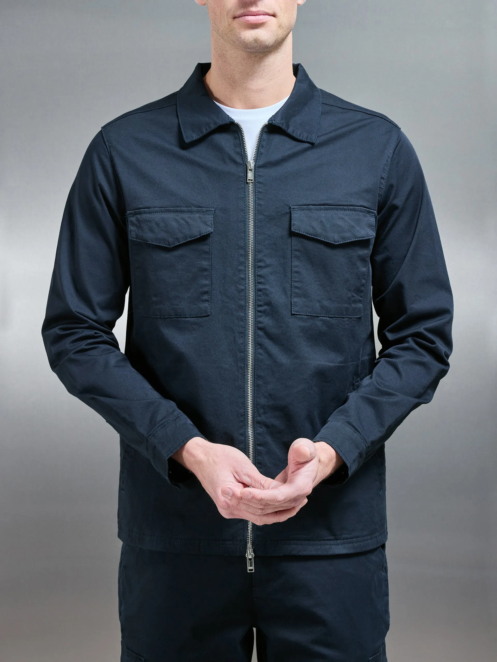 Tailored Cotton Cargo Jacket in Navy