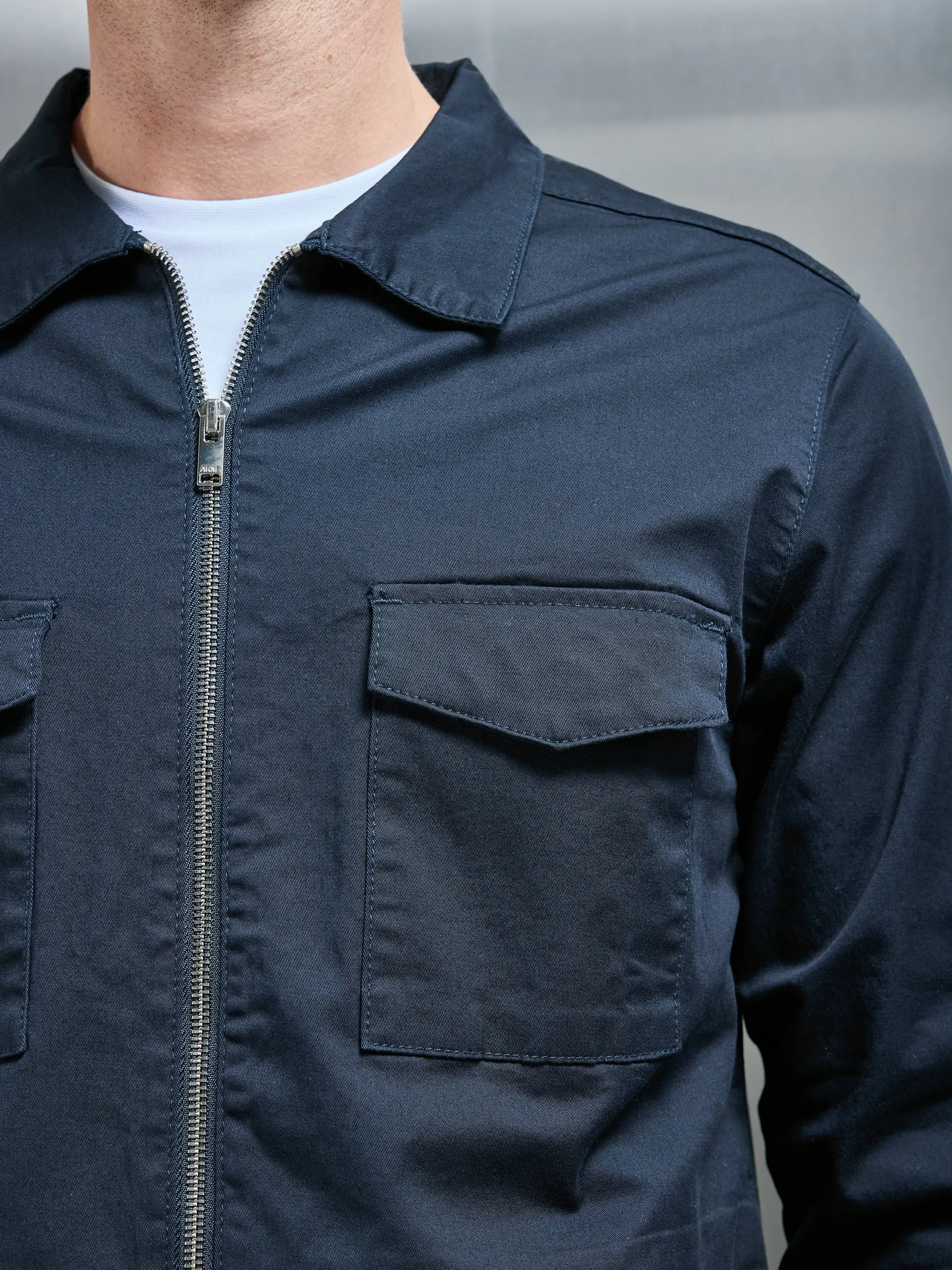 Tailored Cotton Cargo Jacket in Navy