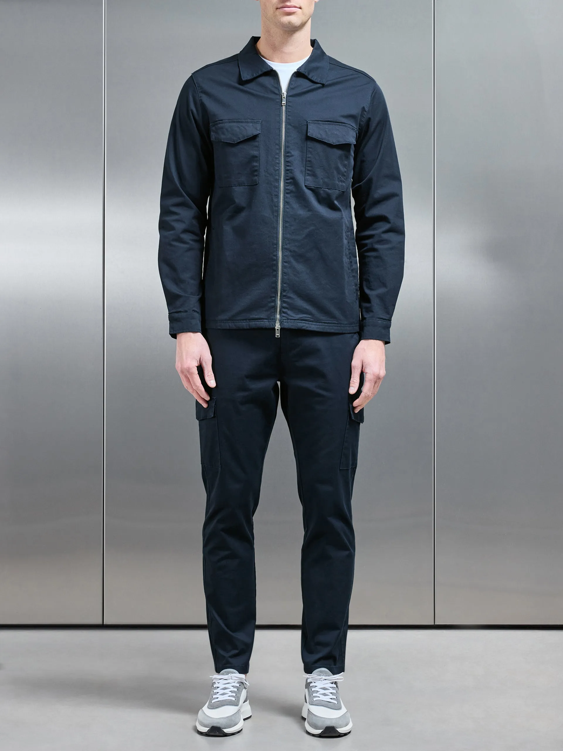 Tailored Cotton Cargo Jacket in Navy