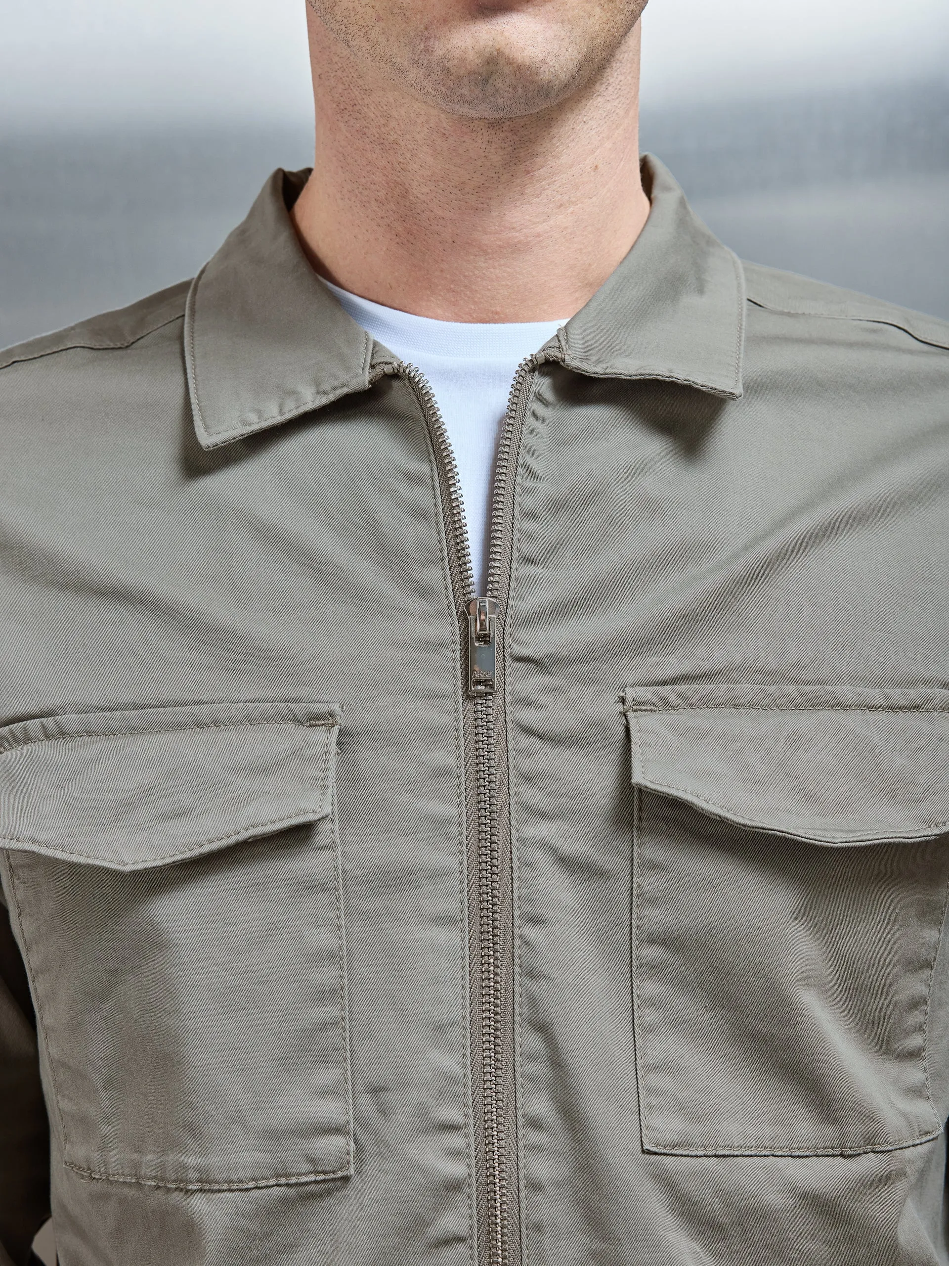 Tailored Cotton Cargo Jacket in Olive