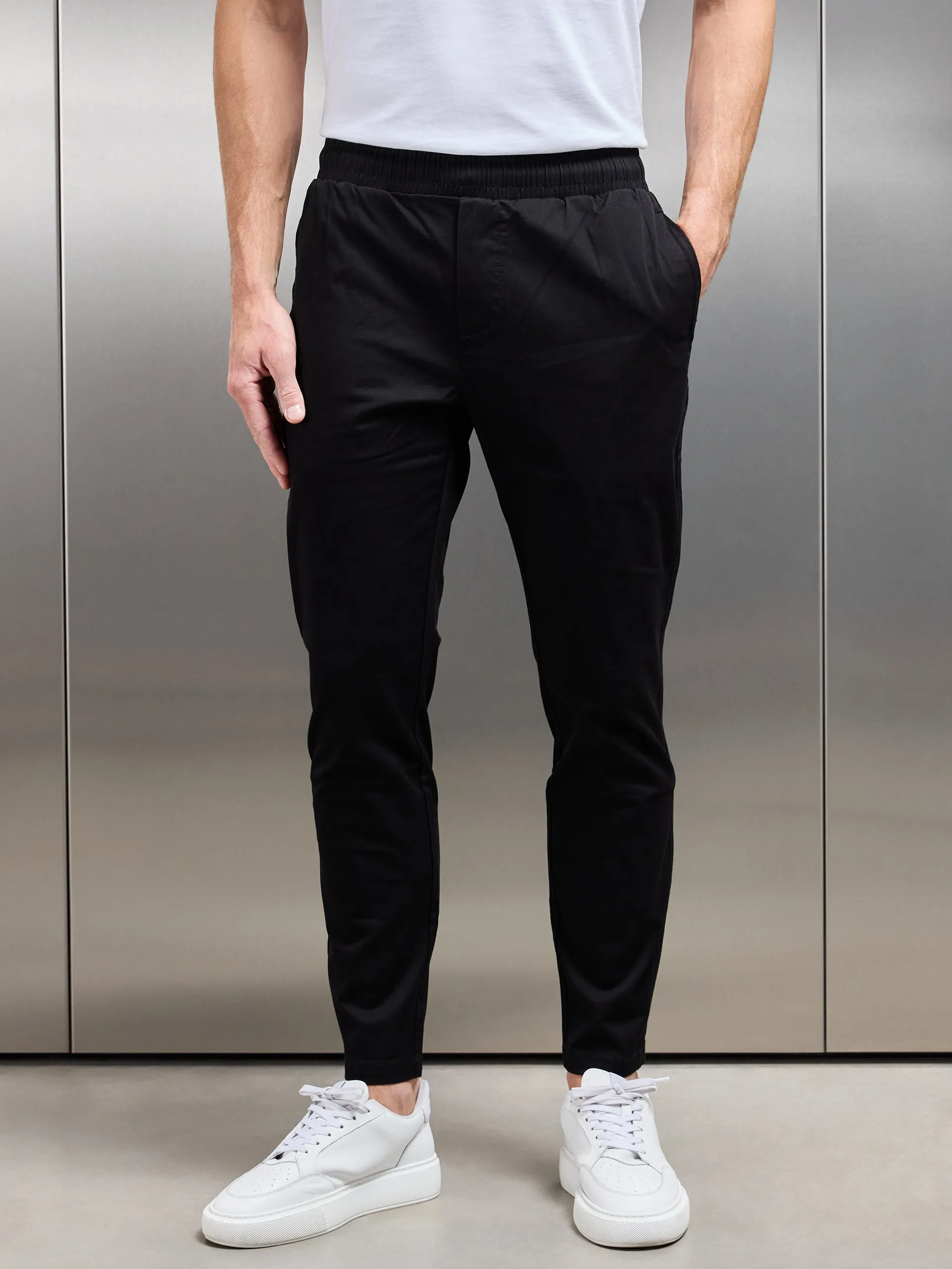 Tailored Drawstring Chino Trouser in Black