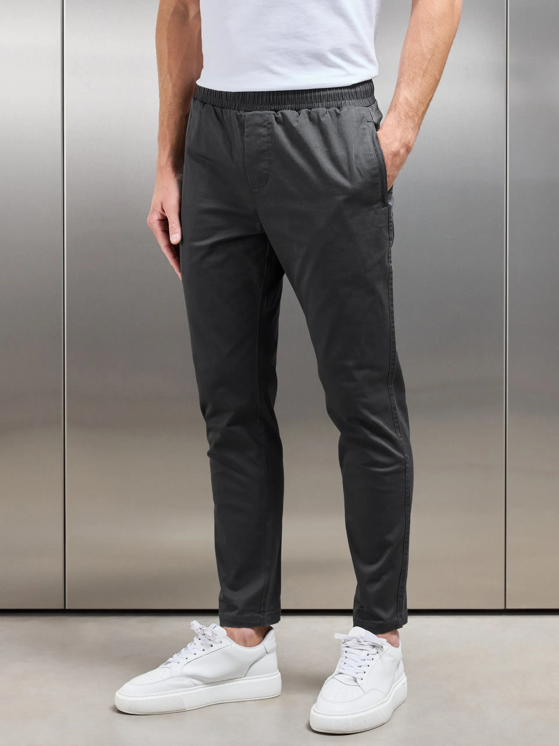 Tailored Drawstring Chino Trouser in Grey